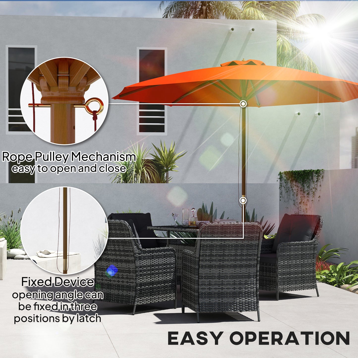 3m Wood Pole Parasol Umbrella
