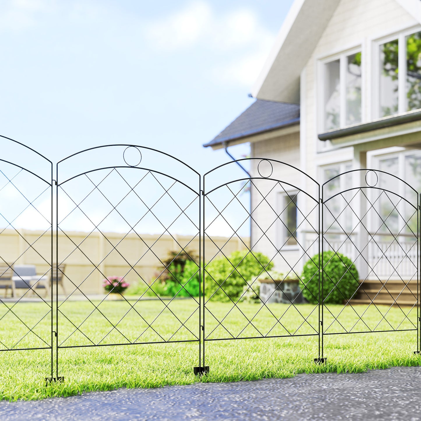 Steel Decorative Outdoor Picket Fence Panels Set of 4