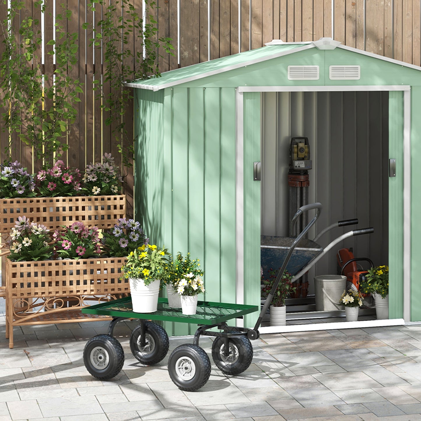 Garden Trolley Cart, Heavy Duty Garden Cart with Metal Frame