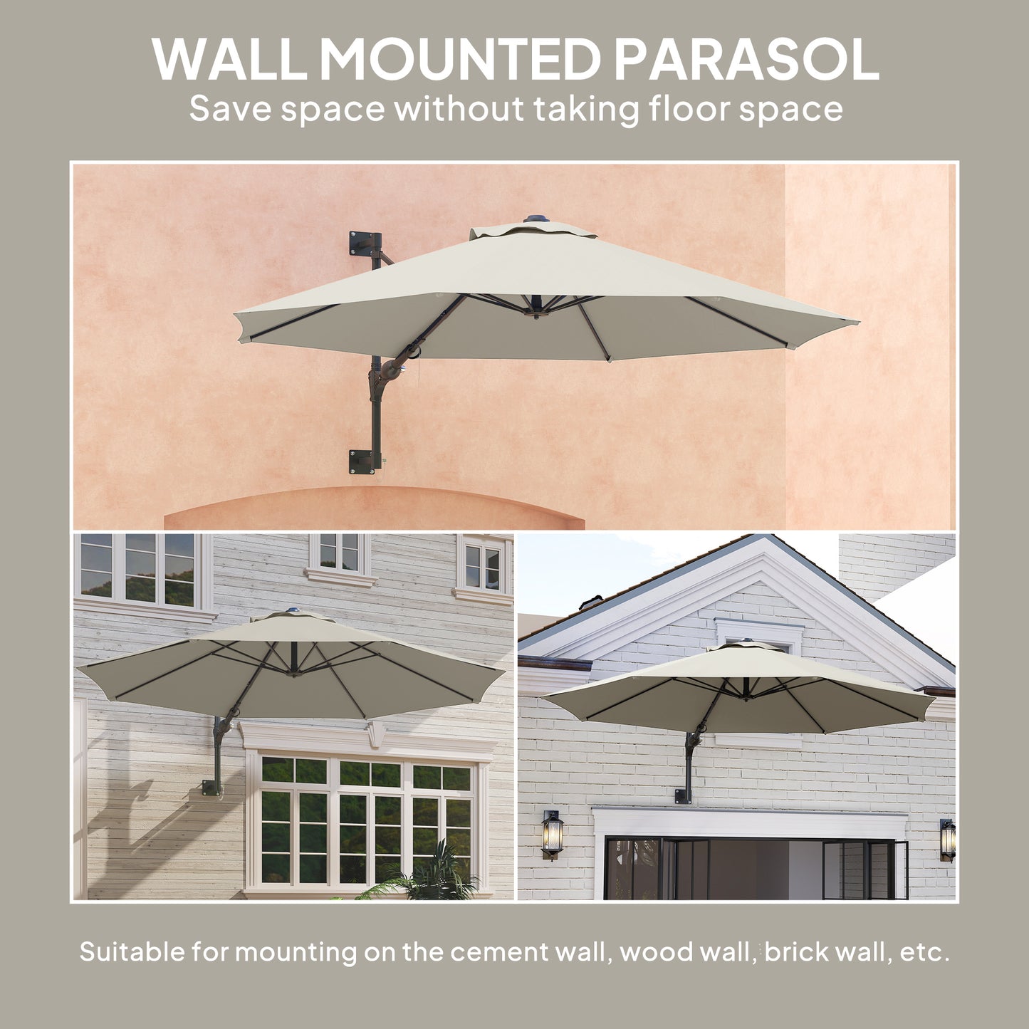 3(m) Wall-Mounted Parasol Shade, with Handle