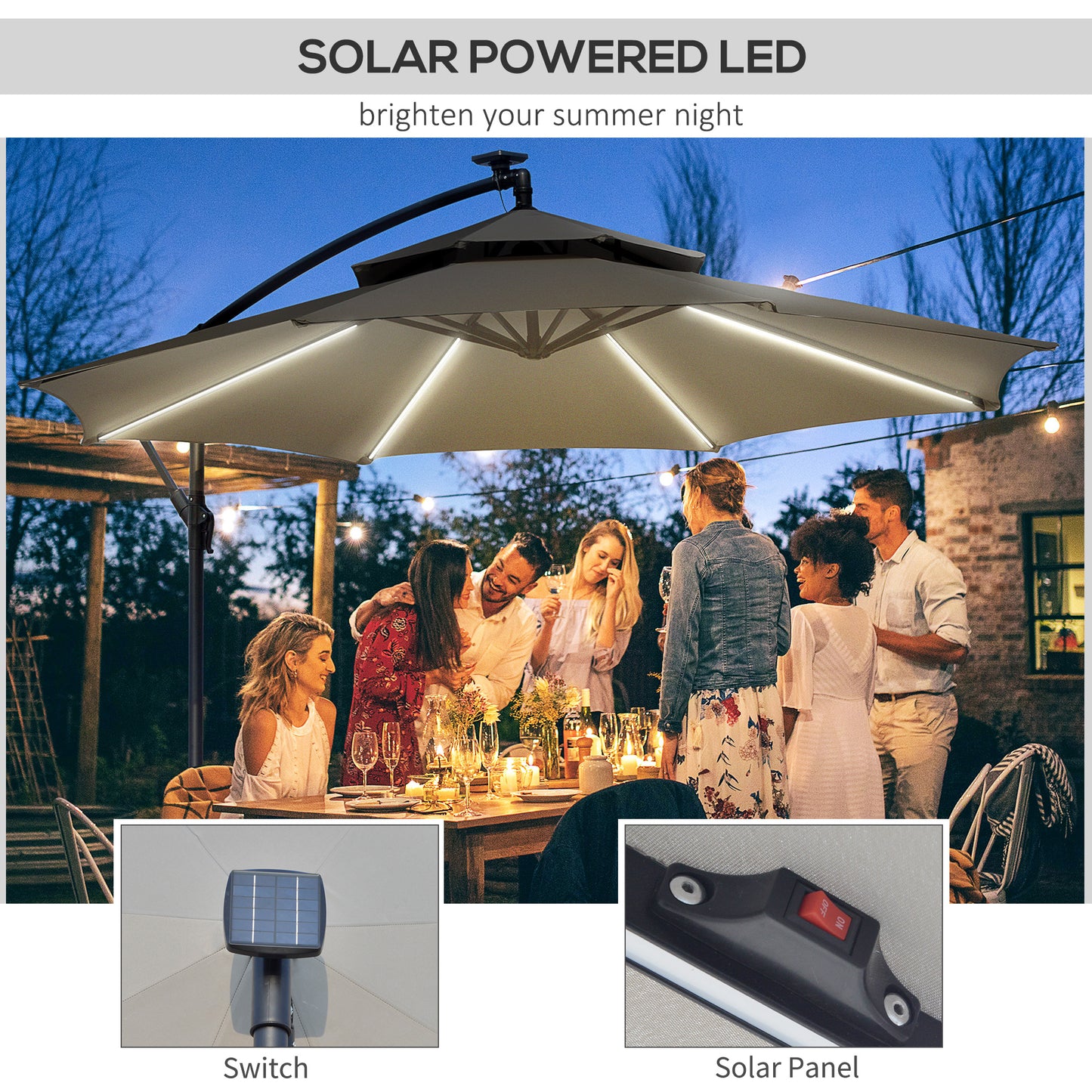 3(m) Cantilever Banana Parasol Hanging Umbrella with Double Roof