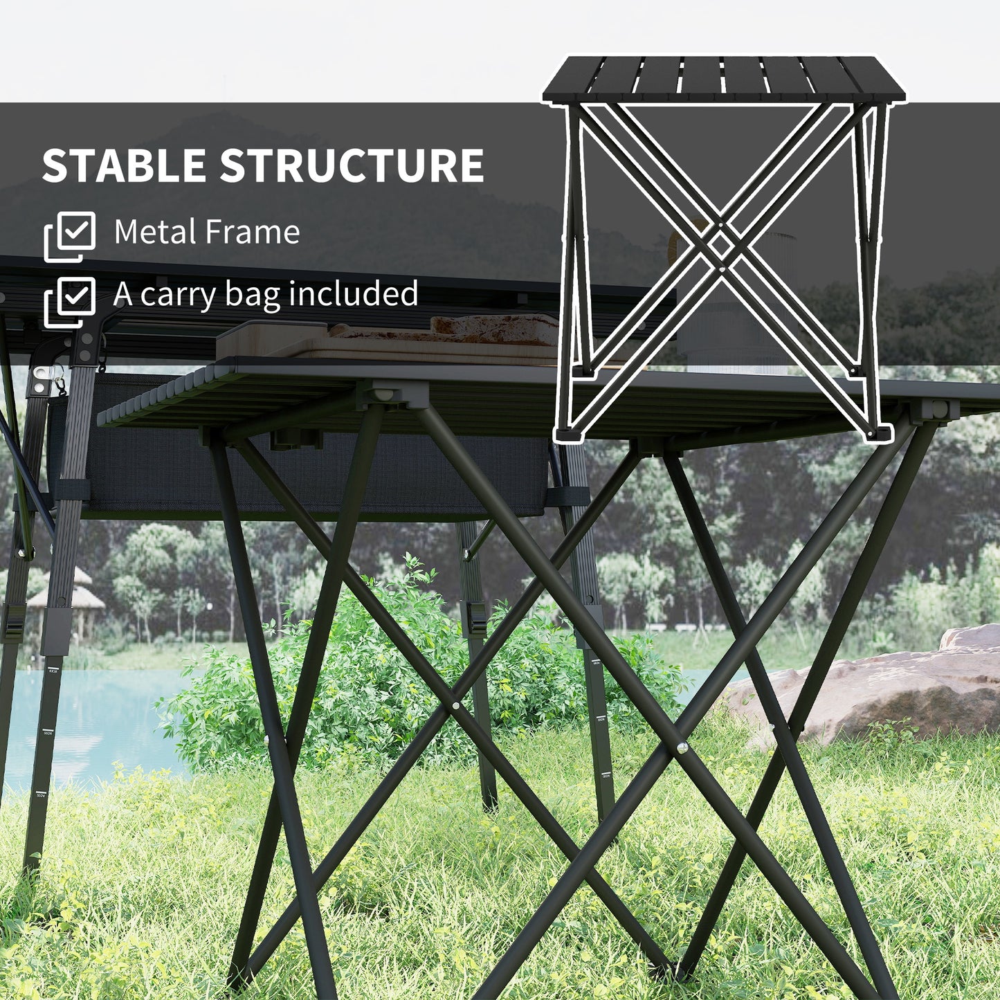 Folding Camping Table, Lightweight Metal Picnic Table with Carry Bag