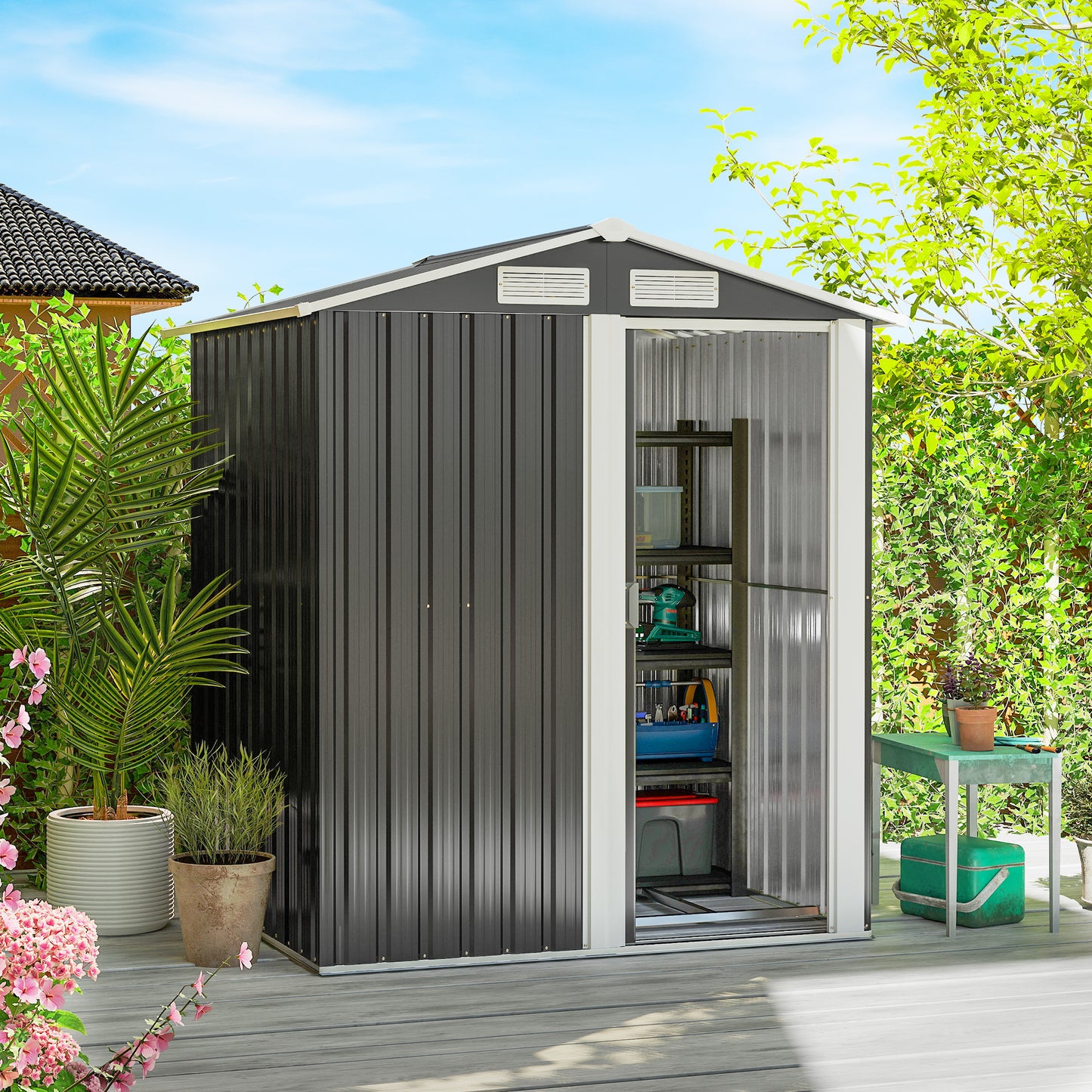 Garden Metal Tool Storage Shed with Sliding Door