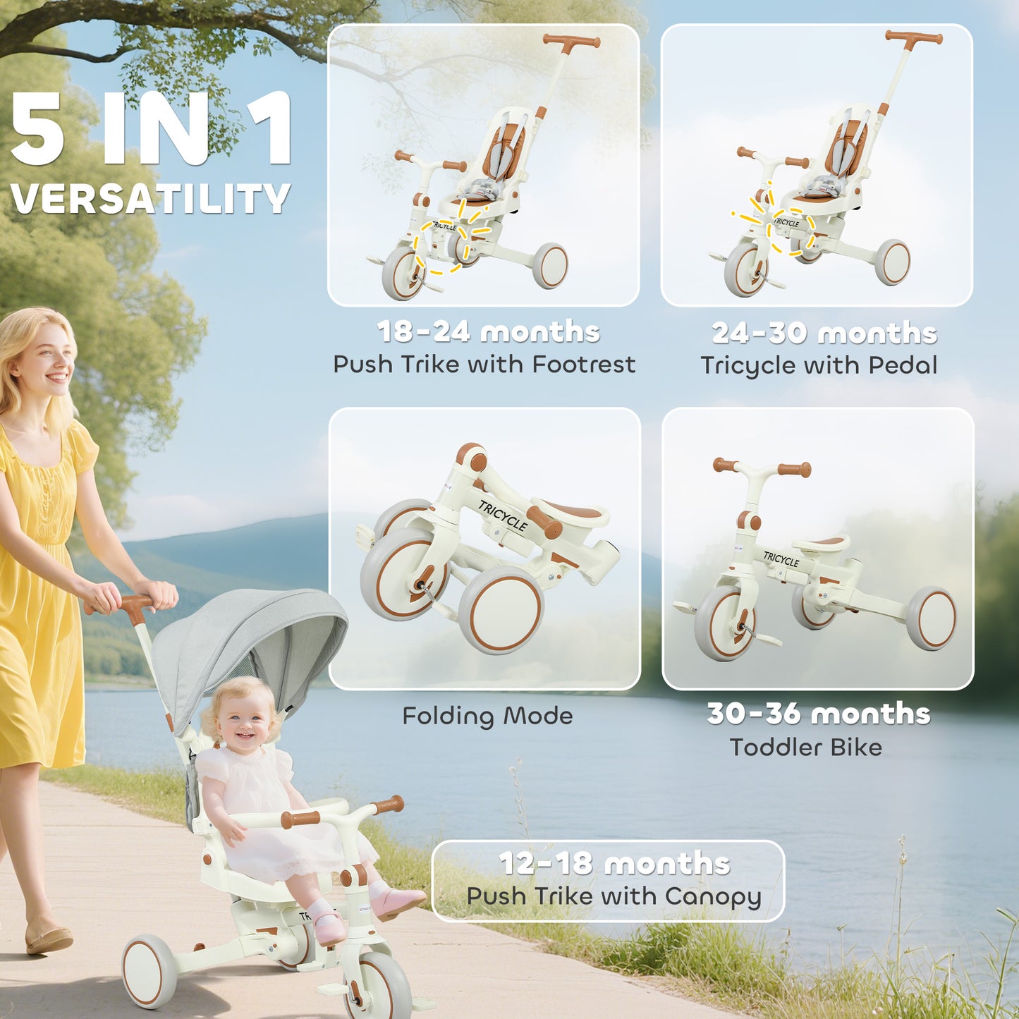 5 in 1 Kids Trike with Adjustable Backrest