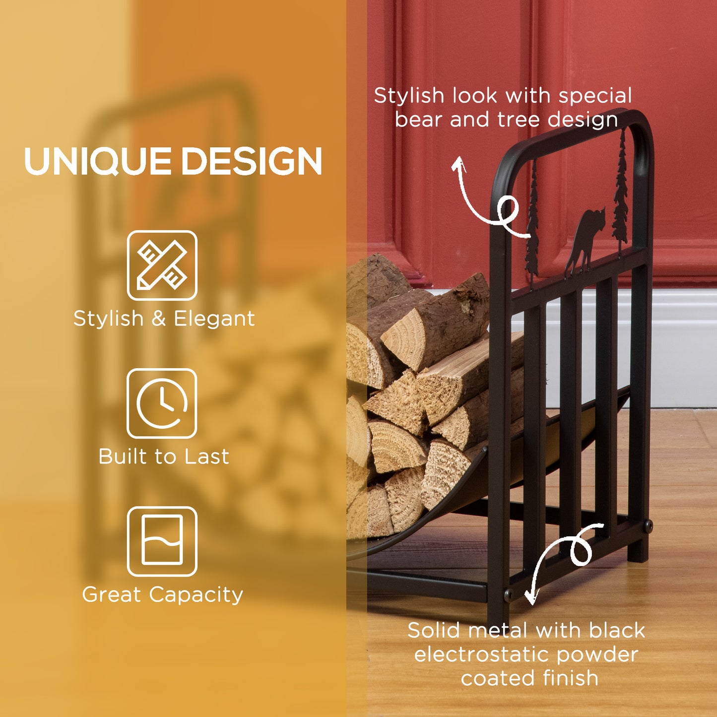 Metal Firewood Log Holder Indoor Outdoor Firewood Rack Inner Arced