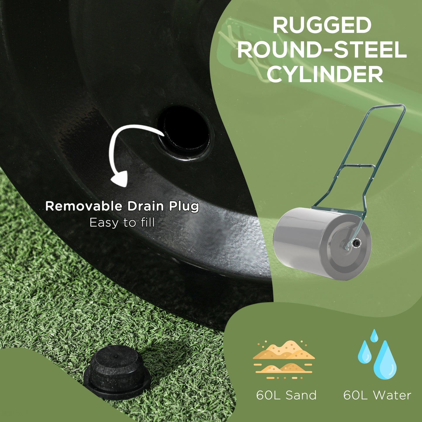 φ50cm Steel Garden Lawn Roller Push Pull w/ Fillable Cylinder Water