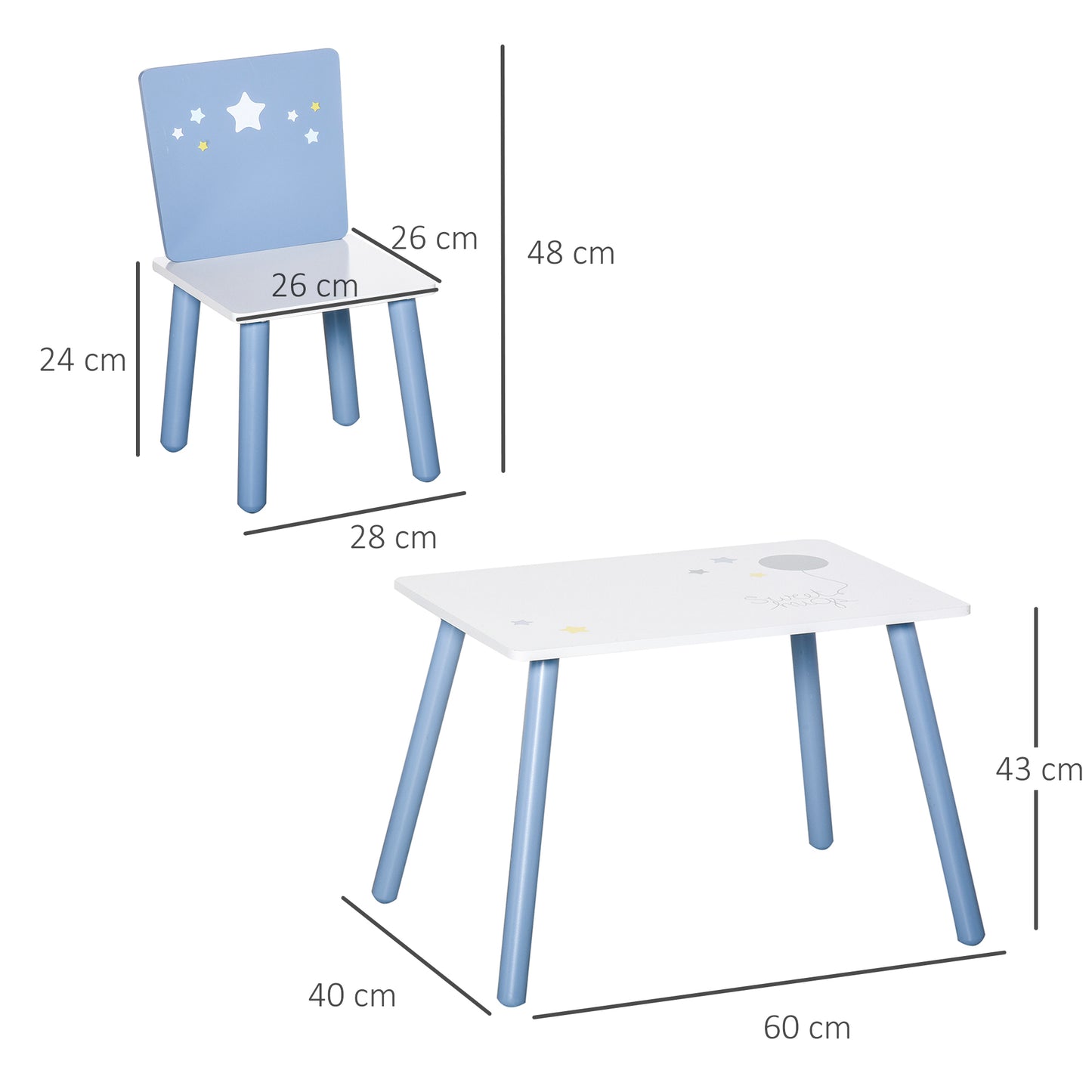 3 Pcs Kids Table & Chairs Set w/ Wood Legs Safe Corners Cute Stars
