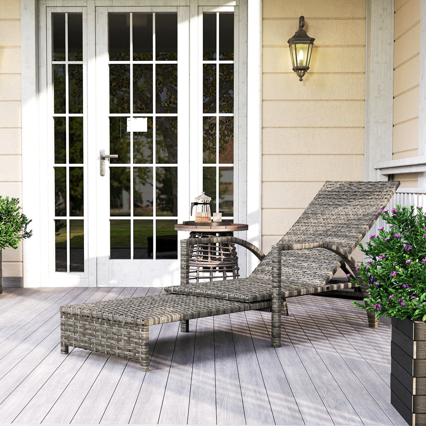 Reclining Rattan Lounger, with Extending Footrest