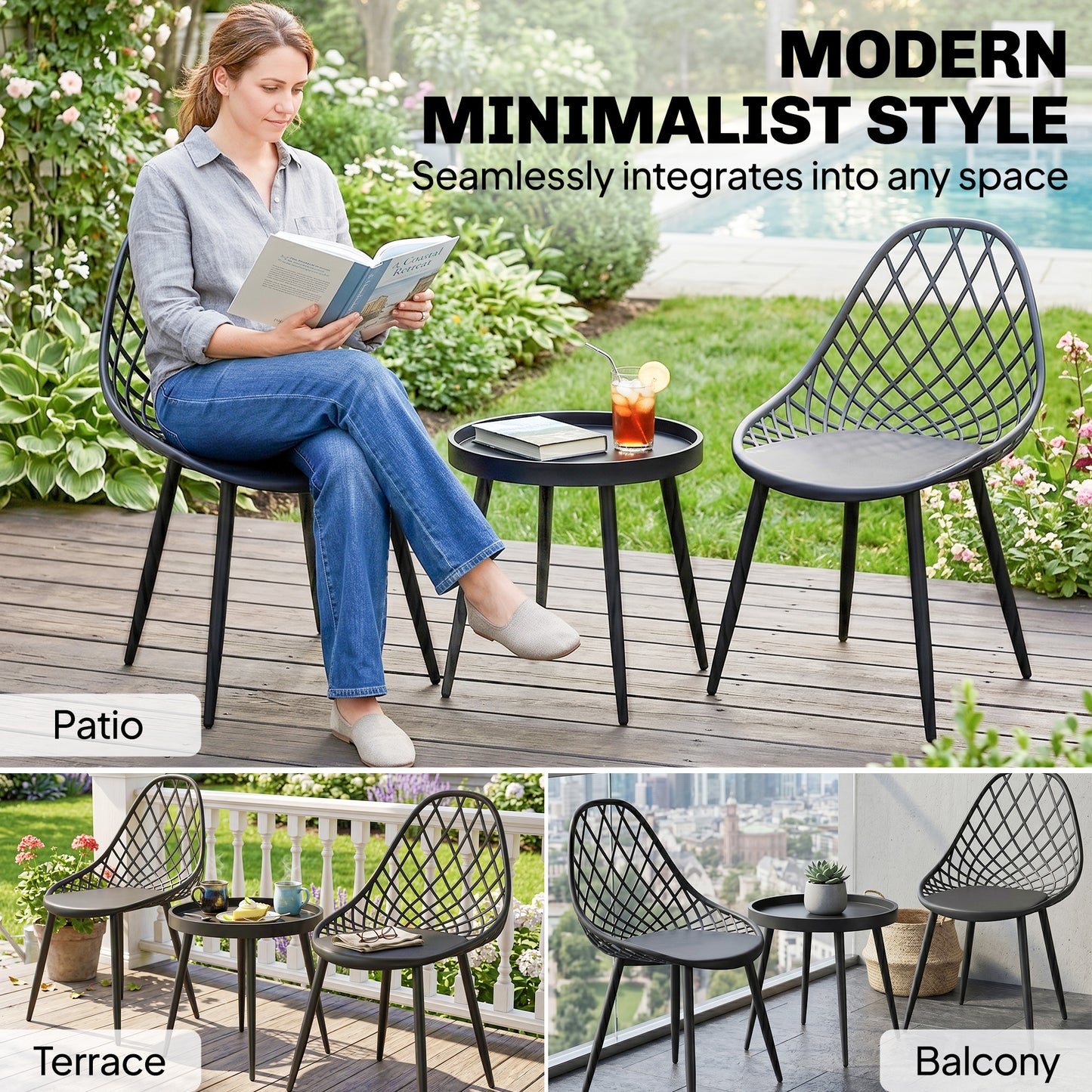 3-Piece Outdoor Bistro Set with 2 Chairs and Round Table for Garden