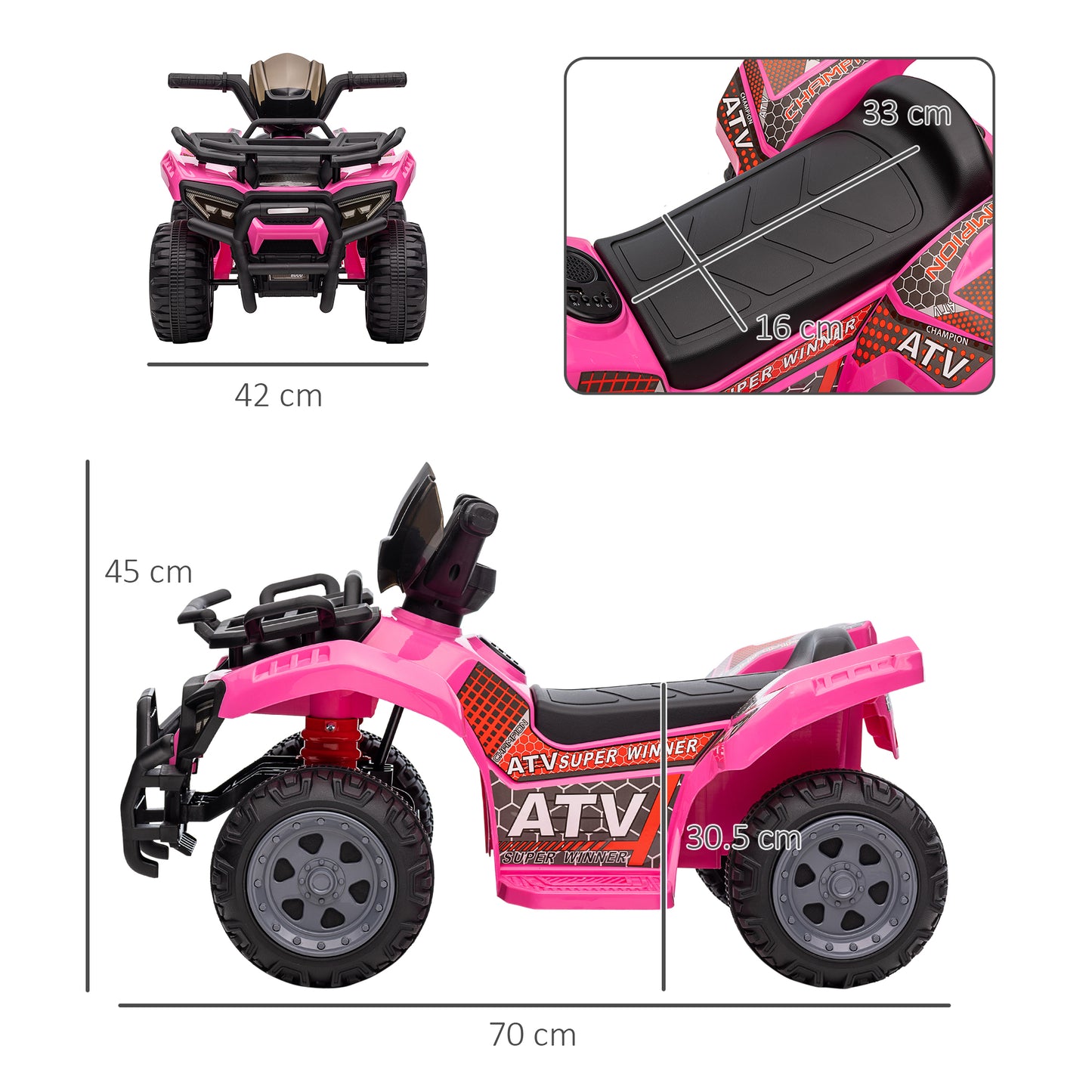 6V Kids Electric Ride on Car Toddlers Quad Bike All Terrain Vehicle