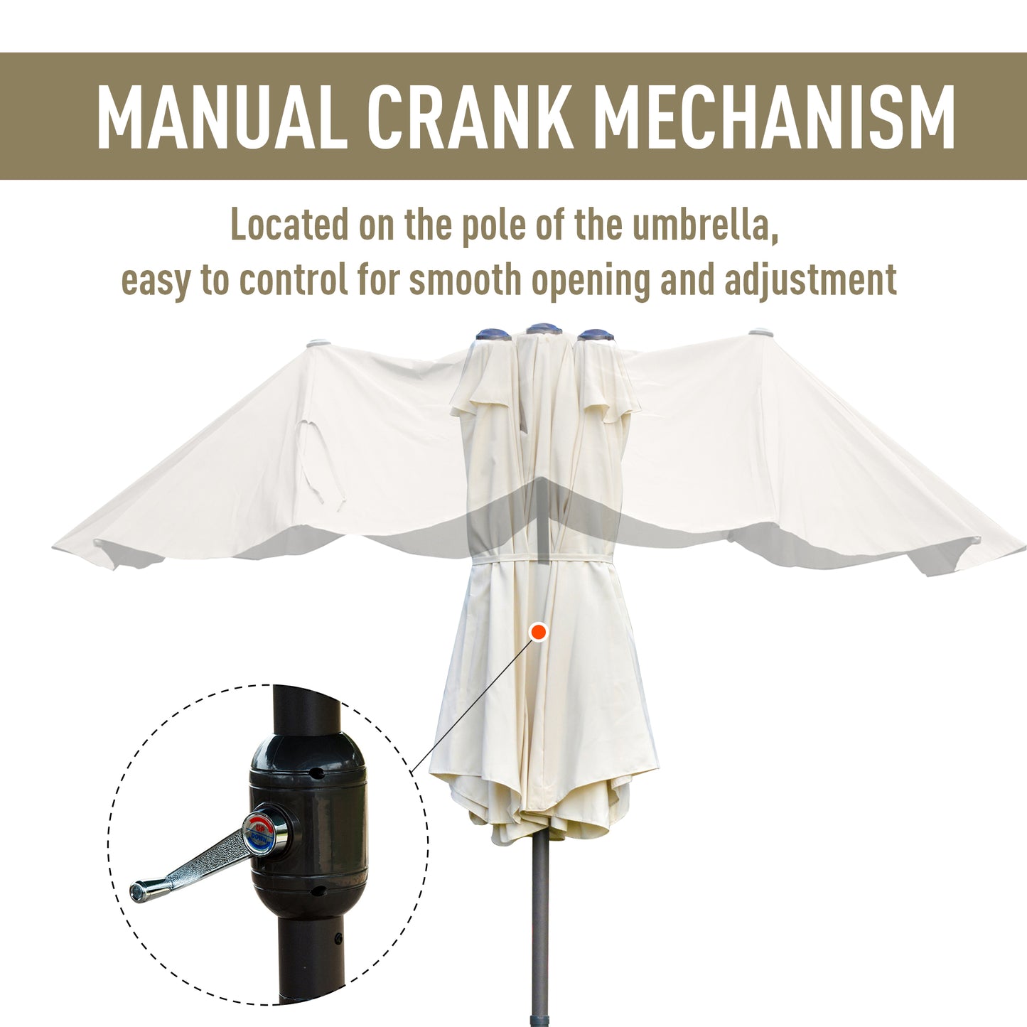 4.6M Sun Umbrella Canopy Double-sided Crank Sun Shade w/ Cross Base