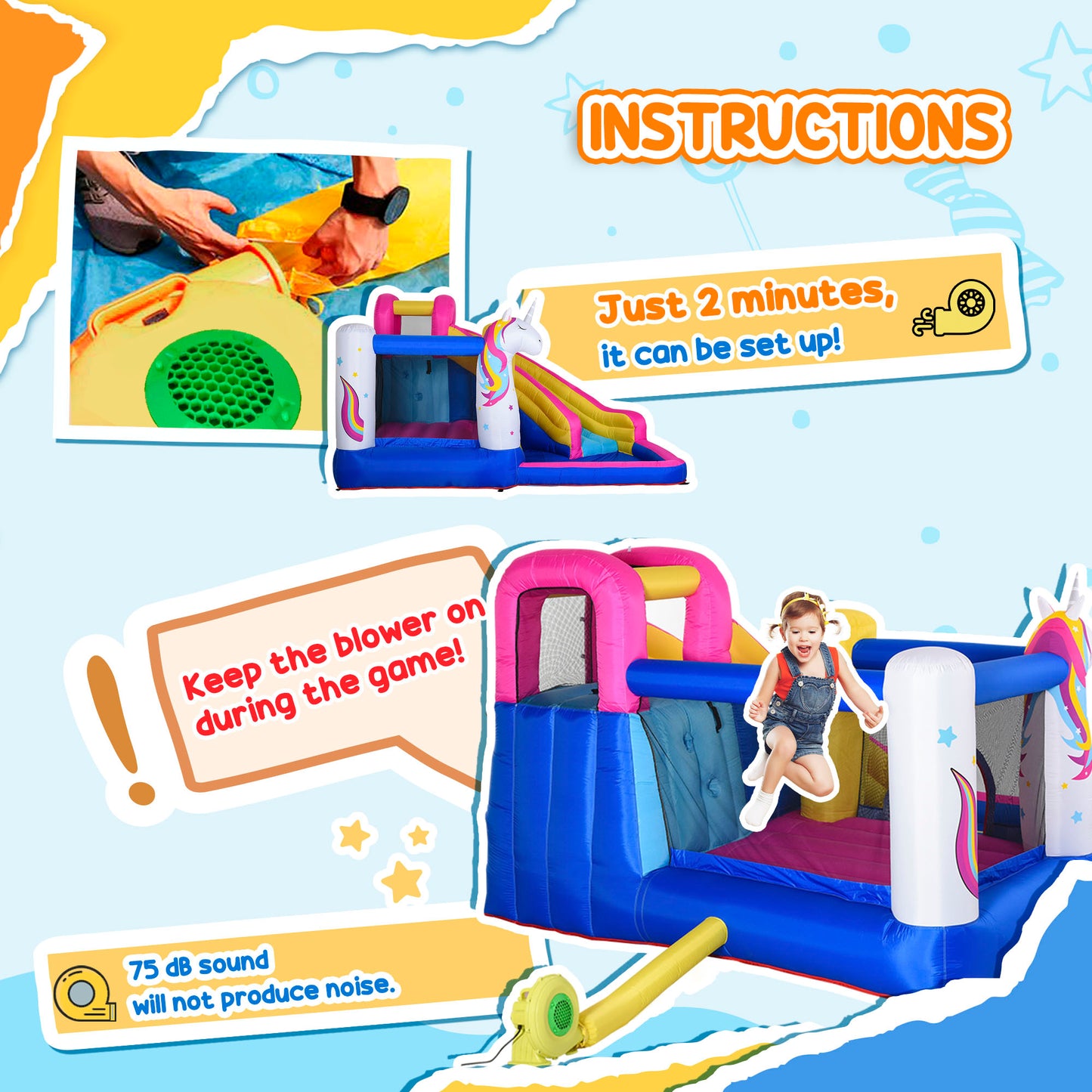 5 in 1 Bouncy Castle, with Blower, for Ages 3-8 Years