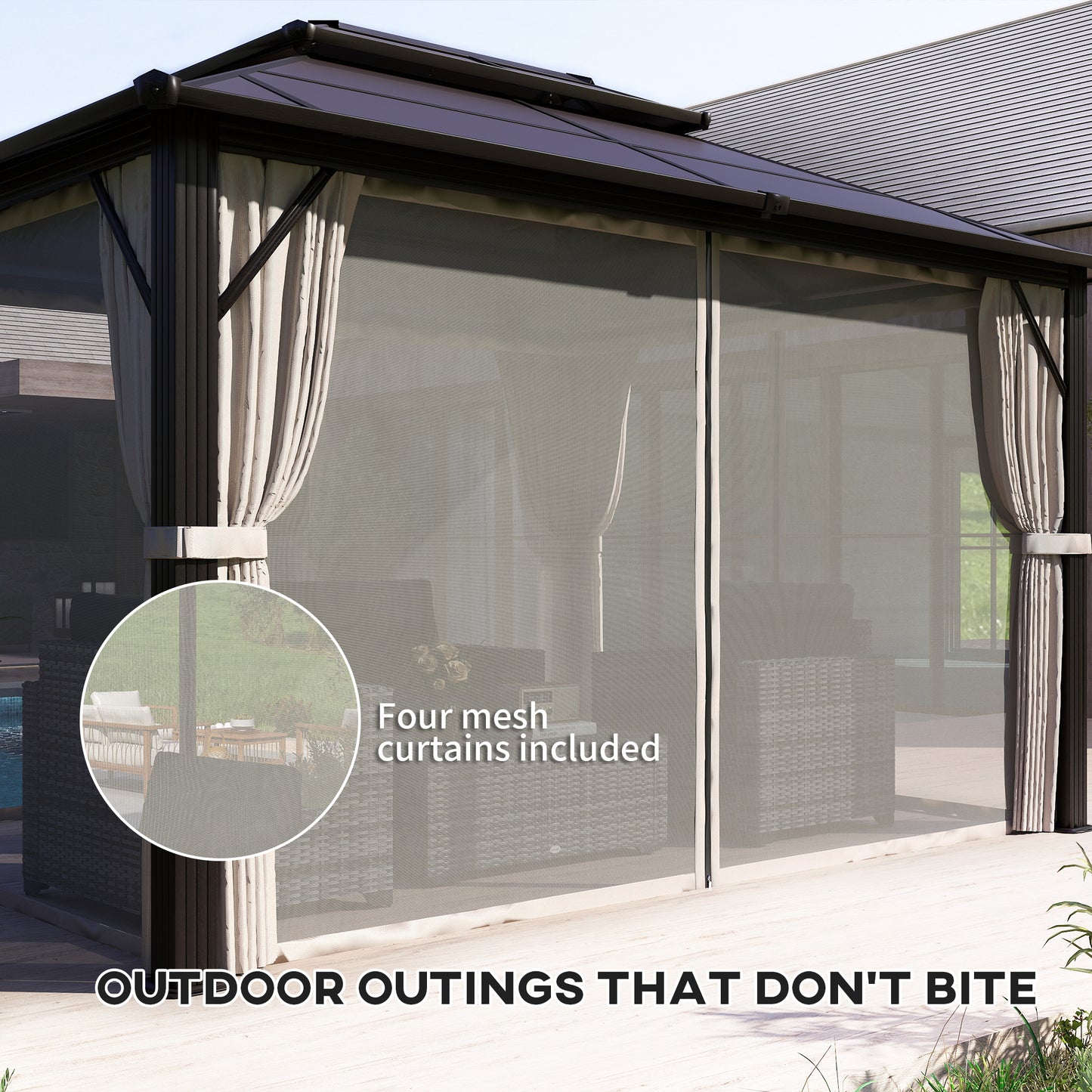 3 x 4m Hardtop Gazebo Canopy with UPF30+ Double Polycarbonate Roof