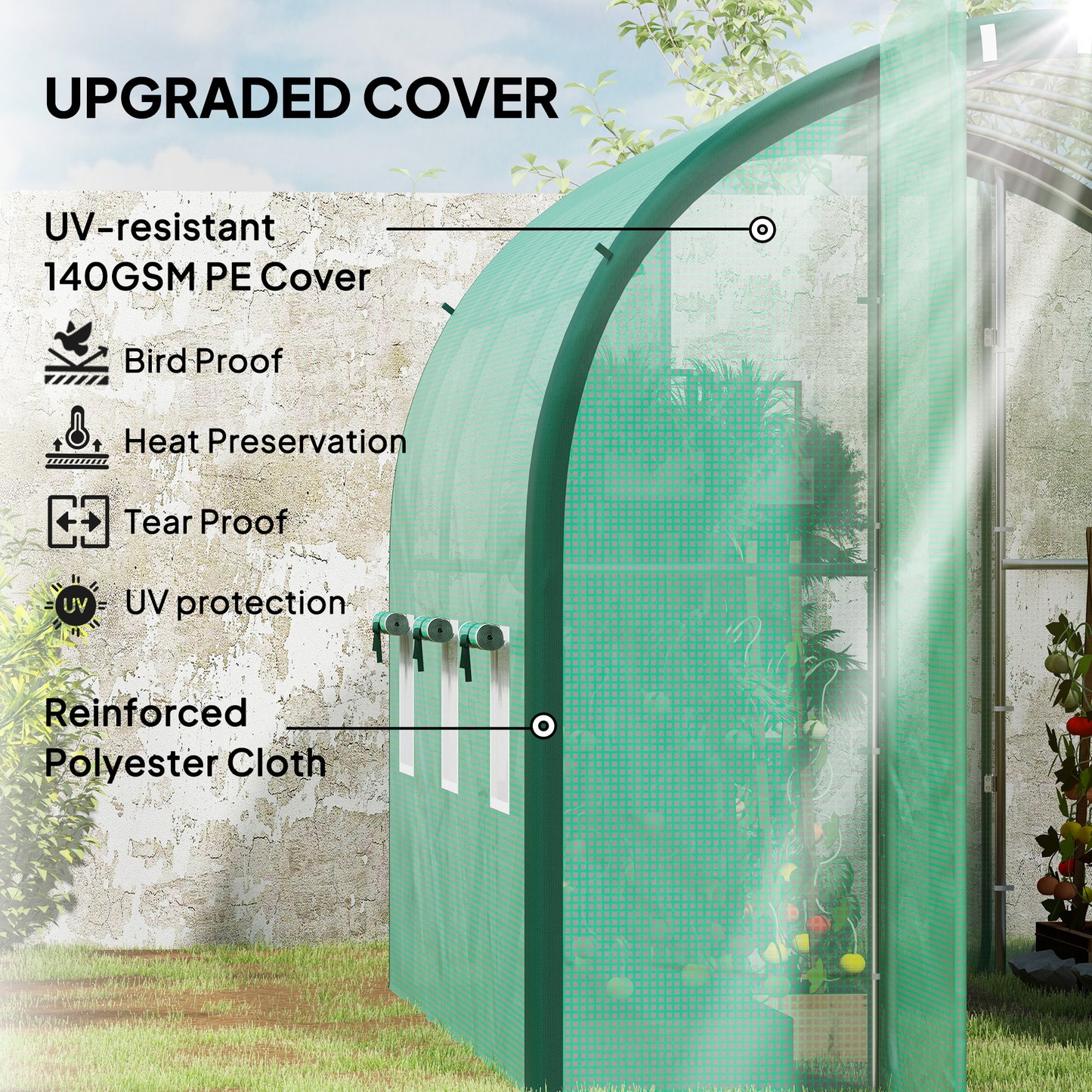 3 x 2 m Polytunnel Greenhouse, with Reinforced PE Cover