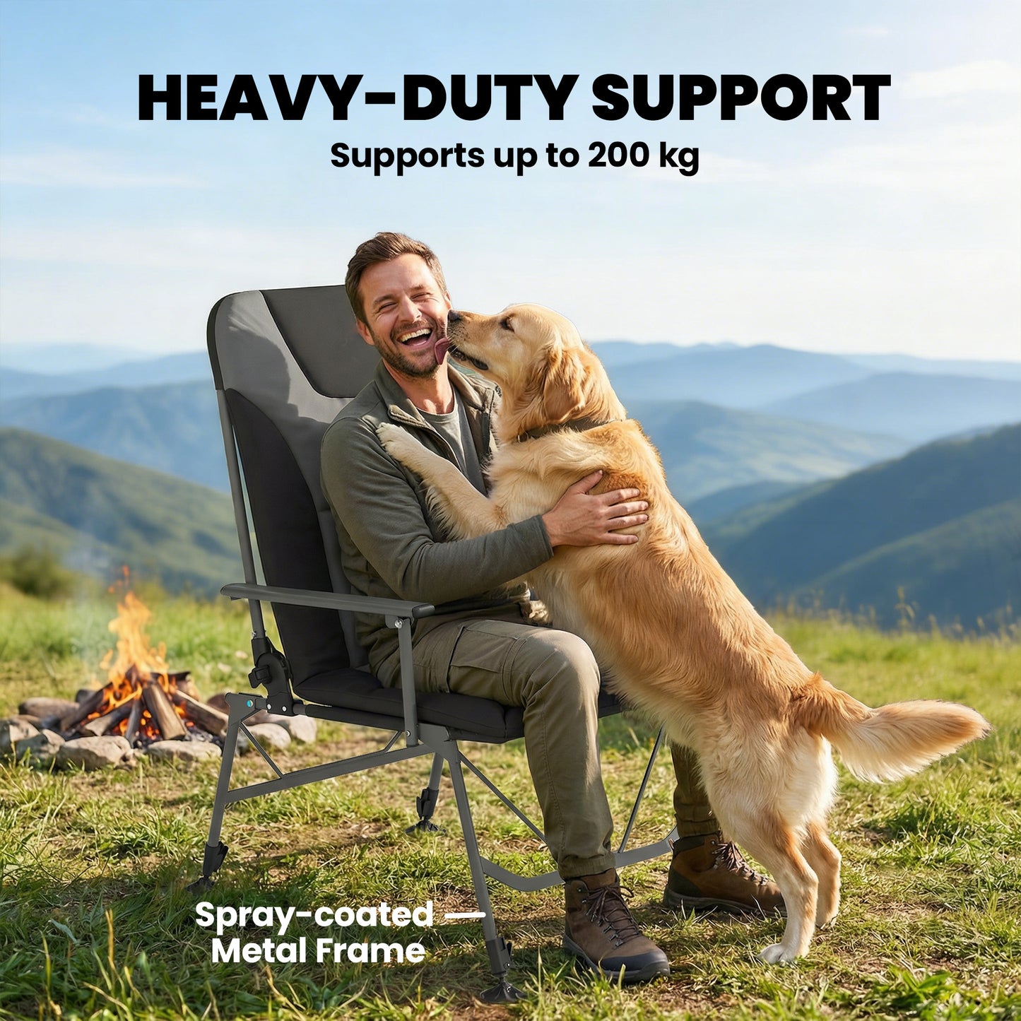 Camping Chair Padded Reclining Folding Chair with Wide Armrests (1)