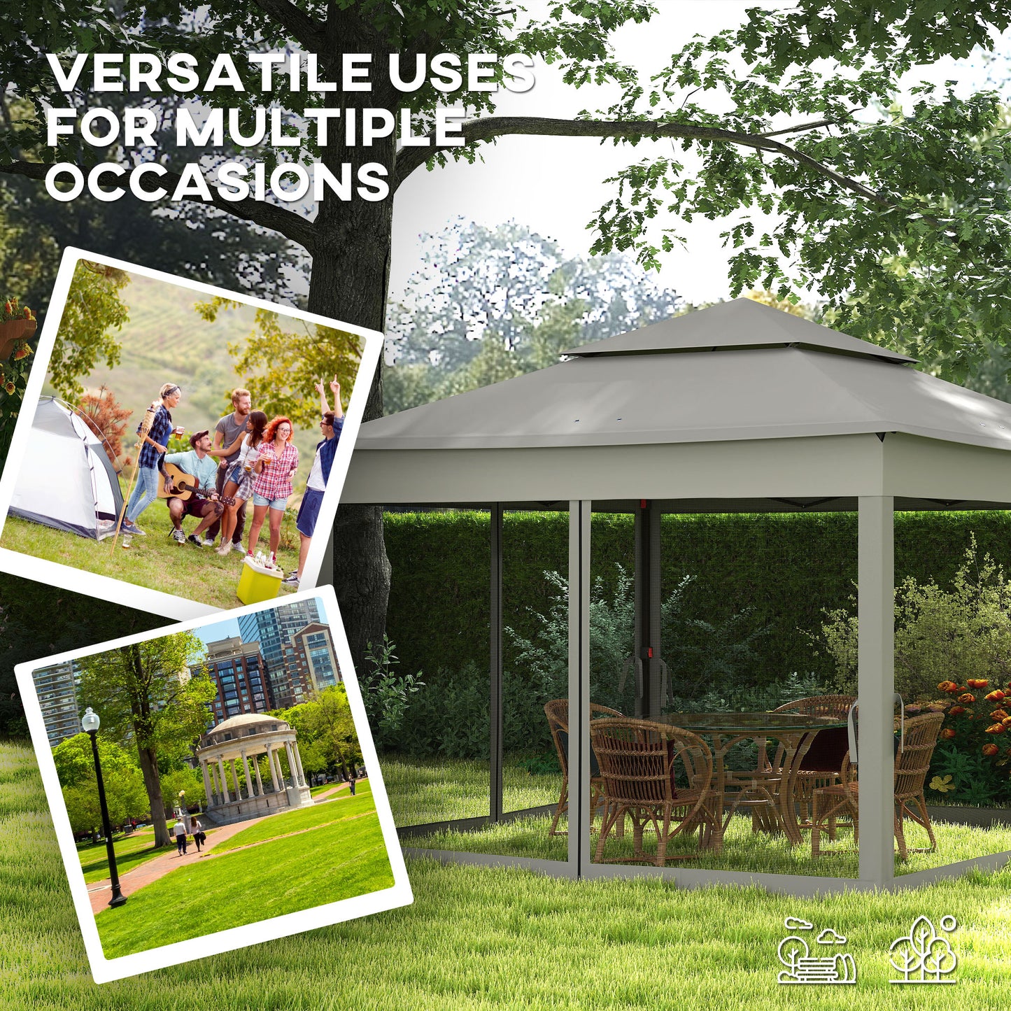 3 x 3(m) Pop Up Gazebo, Double-roof Garden Tent with Netting