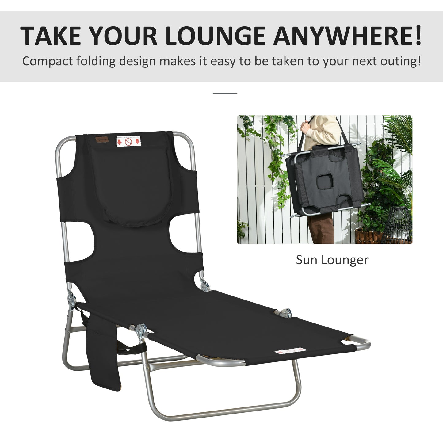 Foldable Sun Lounger, Beach Chaise Lounge with Reading Hole