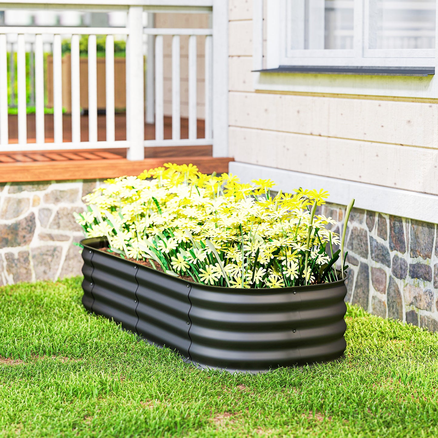 Galvanised Raised Garden Bed, Metal Planter Box with Safety Edging (1)