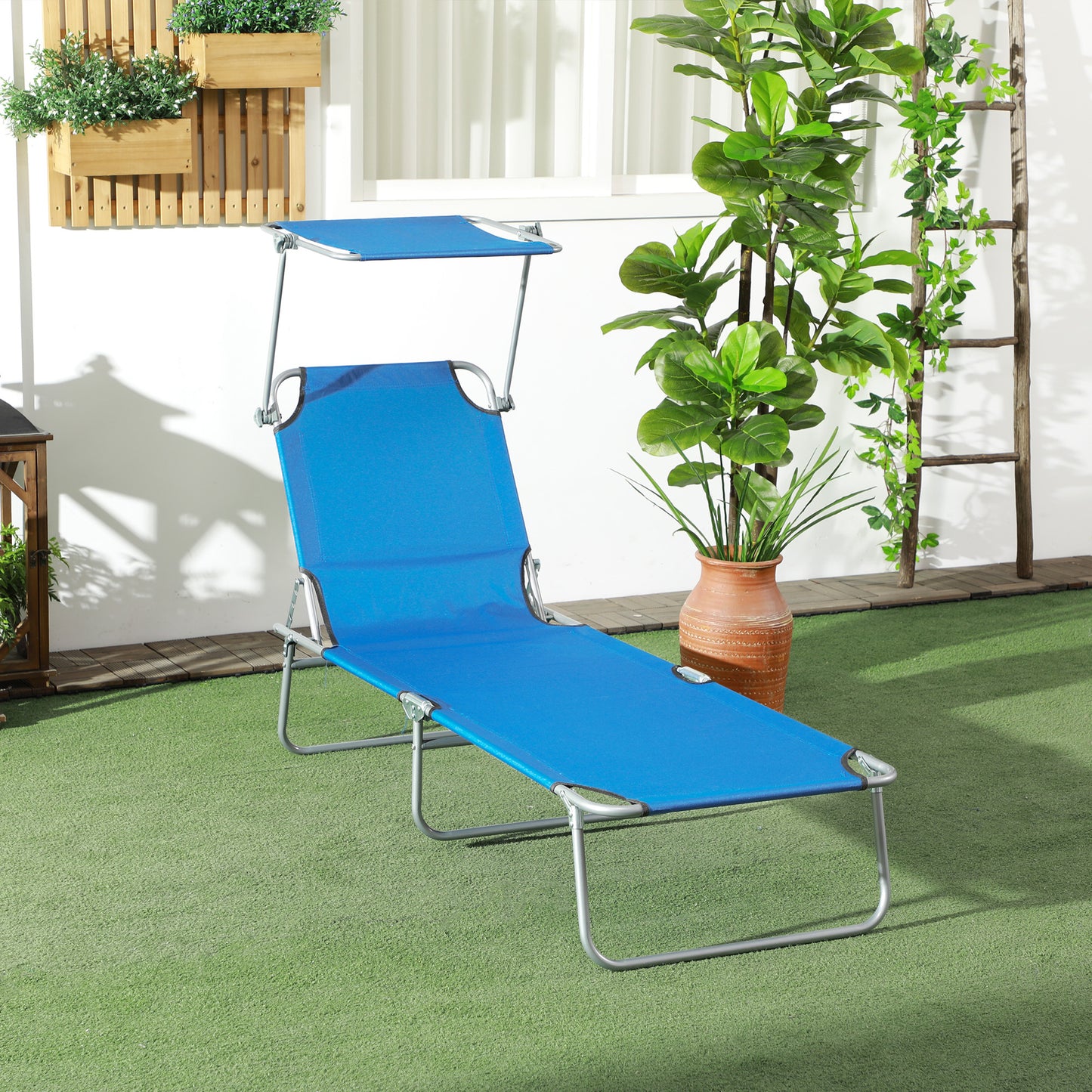 Sun Lounger, with Adjustable Face Canopy - Bright