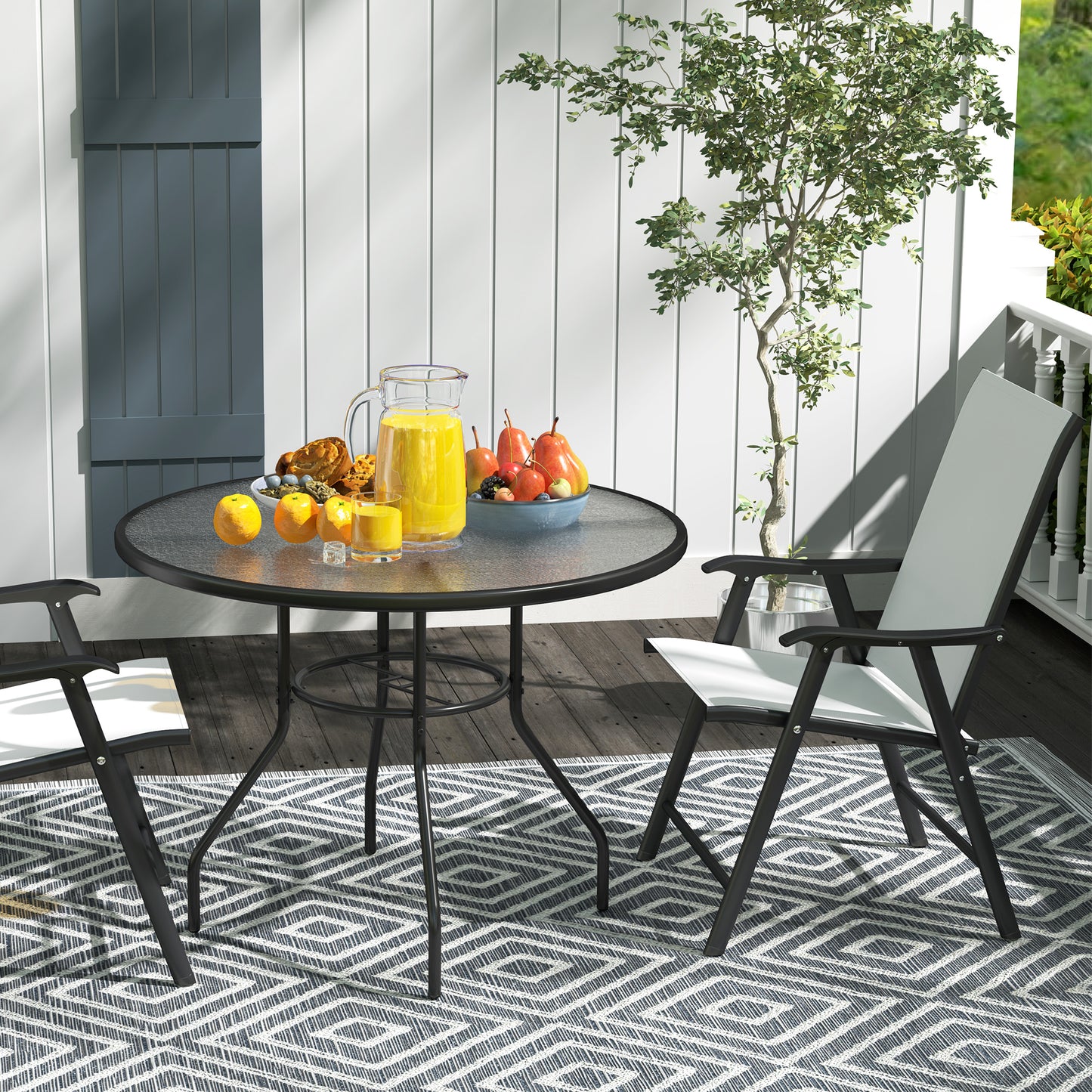 Glass-Top Garden Table, with Parasol Hole
