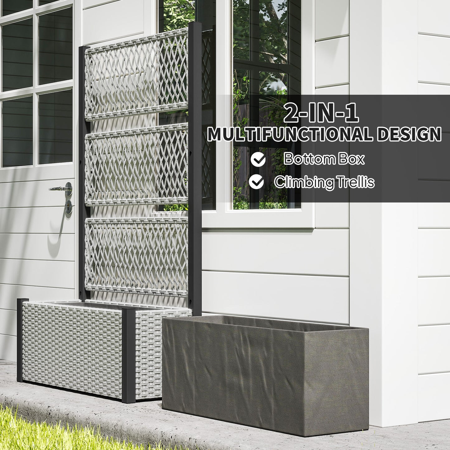 Garden Planter Box with Trellis, Liner for Climbing Plants