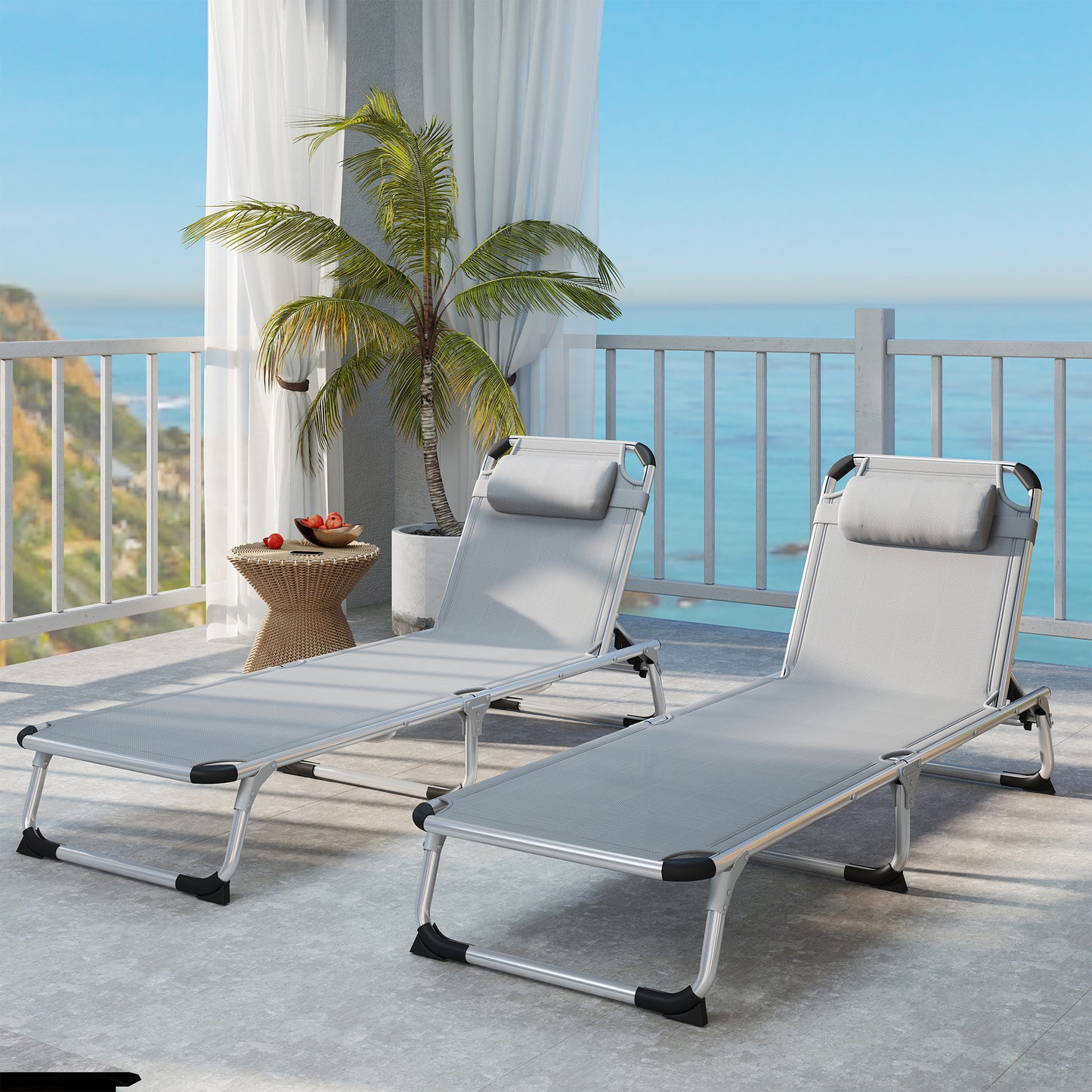 Foldable Outdoor Sun Lounger Set of 2