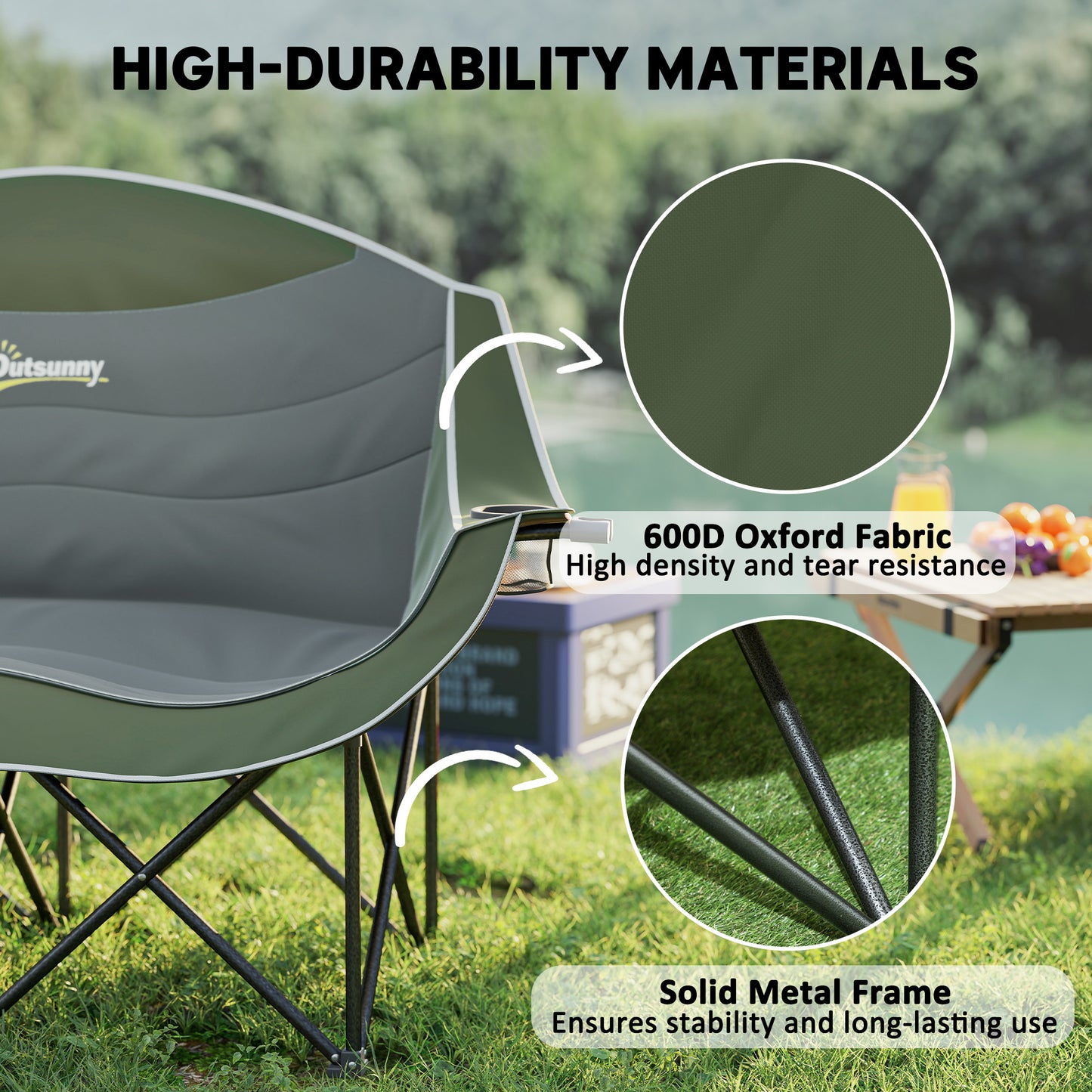 Double Camping Chair for Adults with Armrests
