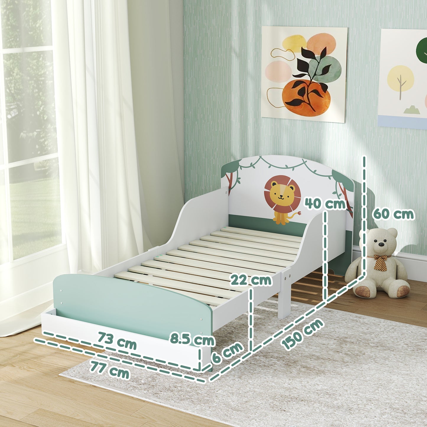 Toddler Bed with Storage, Guardrails, Lion Design