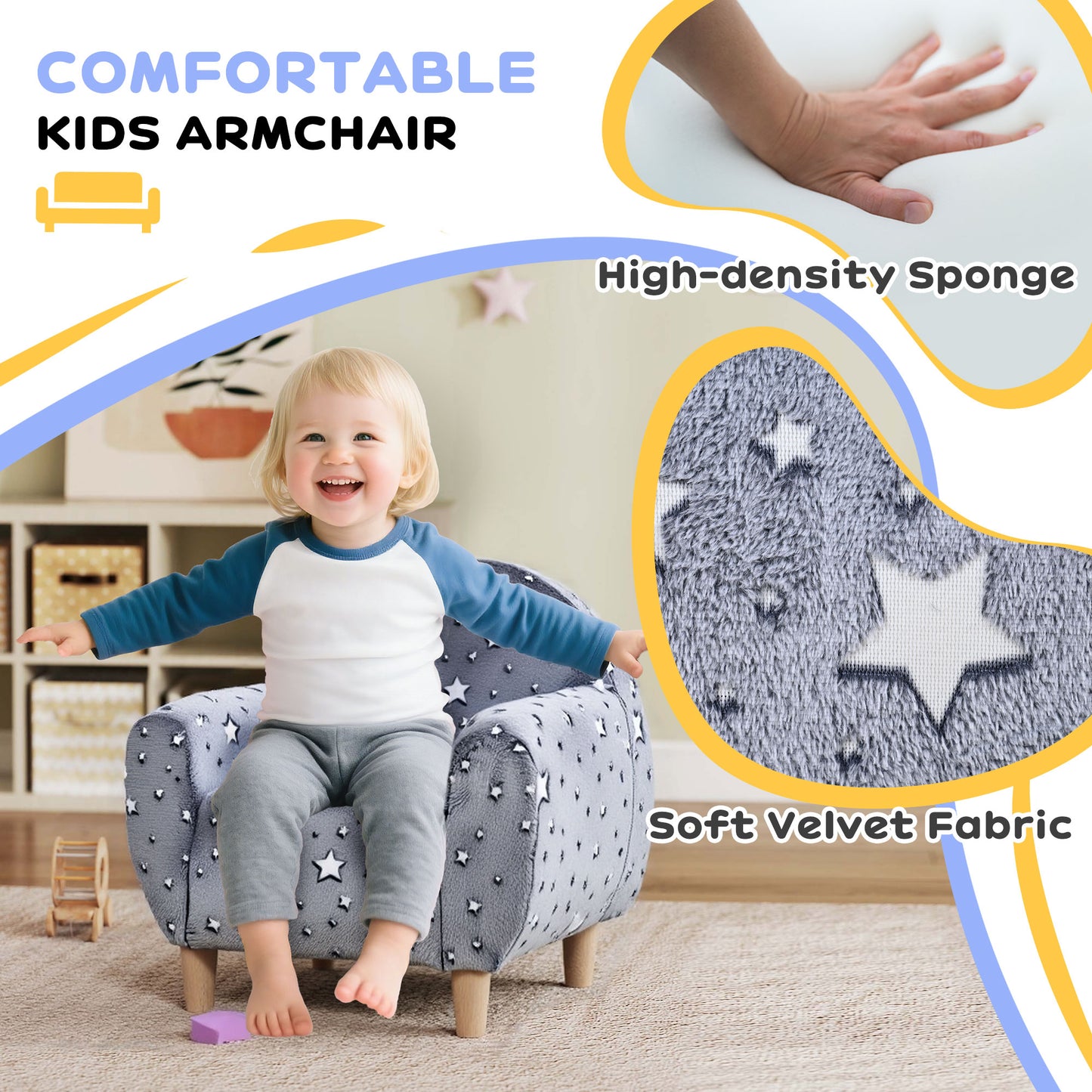 Kids Armchair, Glow in the Dark Chair with Star Design for Bedroom