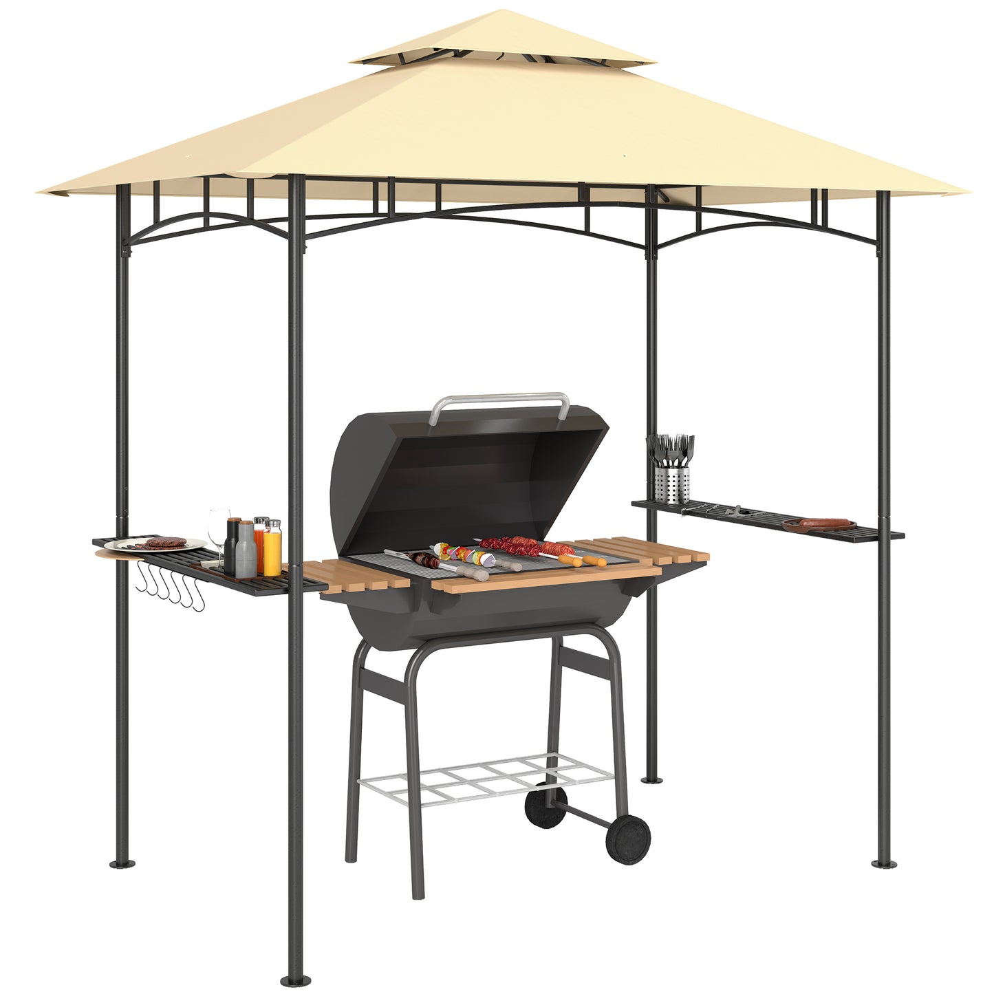 8' x 5' Grill Gazebo, Double Tiered BBQ Gazebo Shelter Canopy