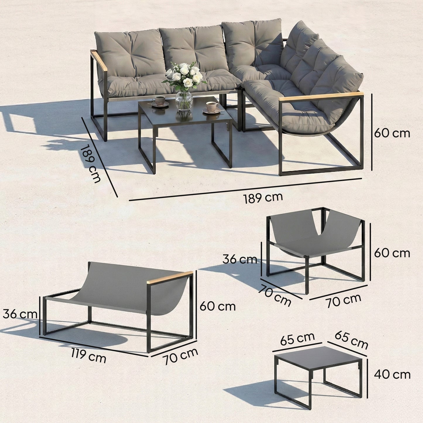 4 Piece Garden Furniture Set with Thick Cushions and Coffee Table