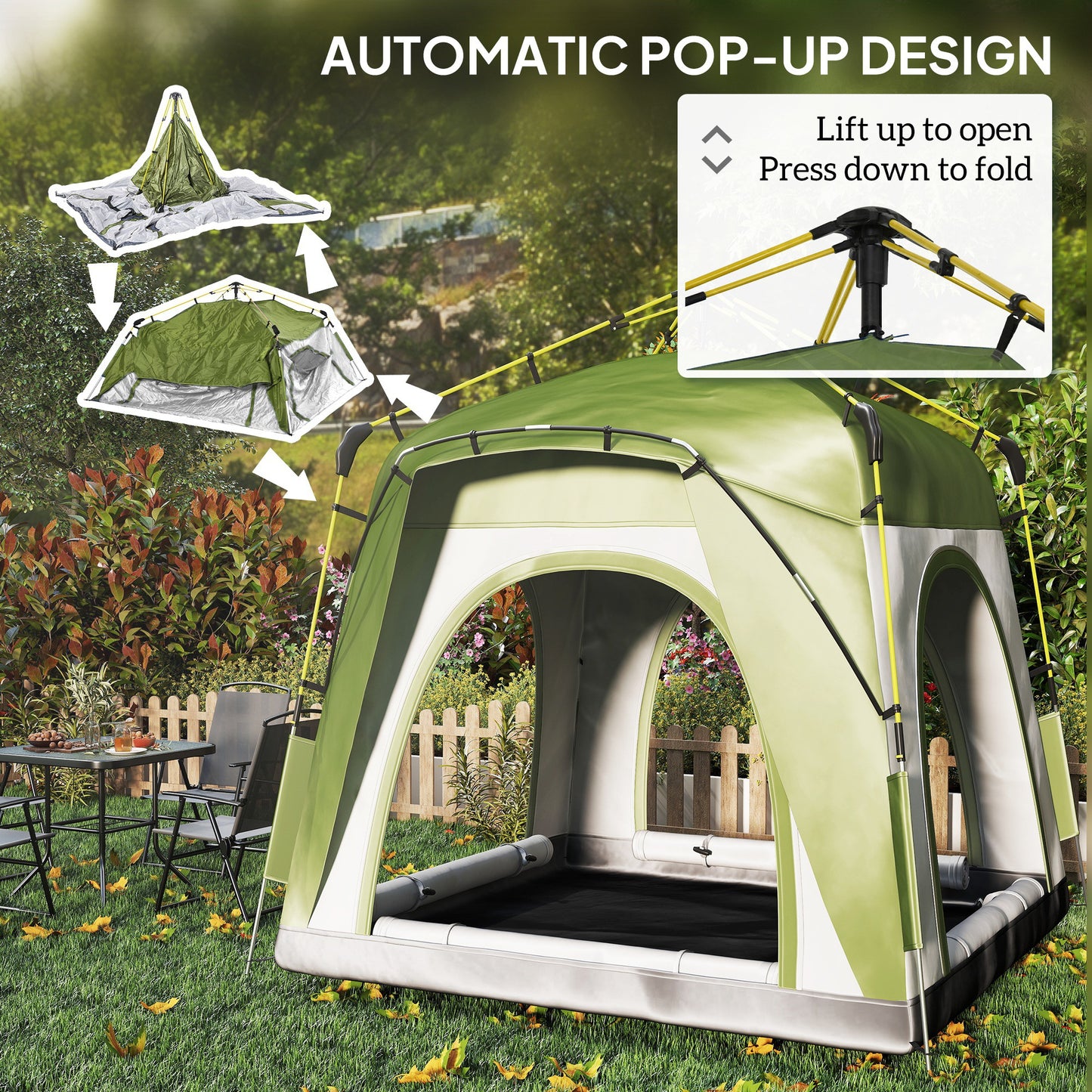 Instant Pop Up Camping Tent, 3 Man Dome Tent with 4 Doors