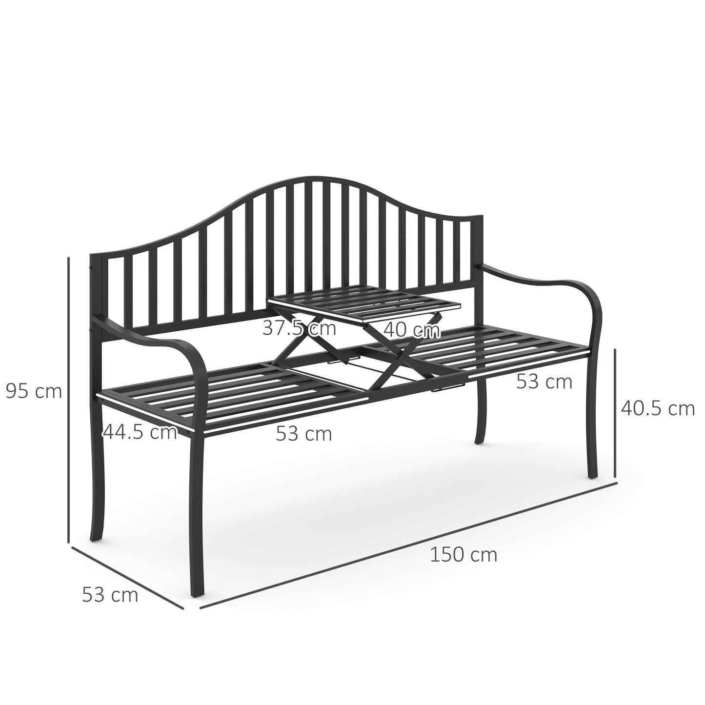 Metal Bench W/Table,  150Lx53Wx95H cm