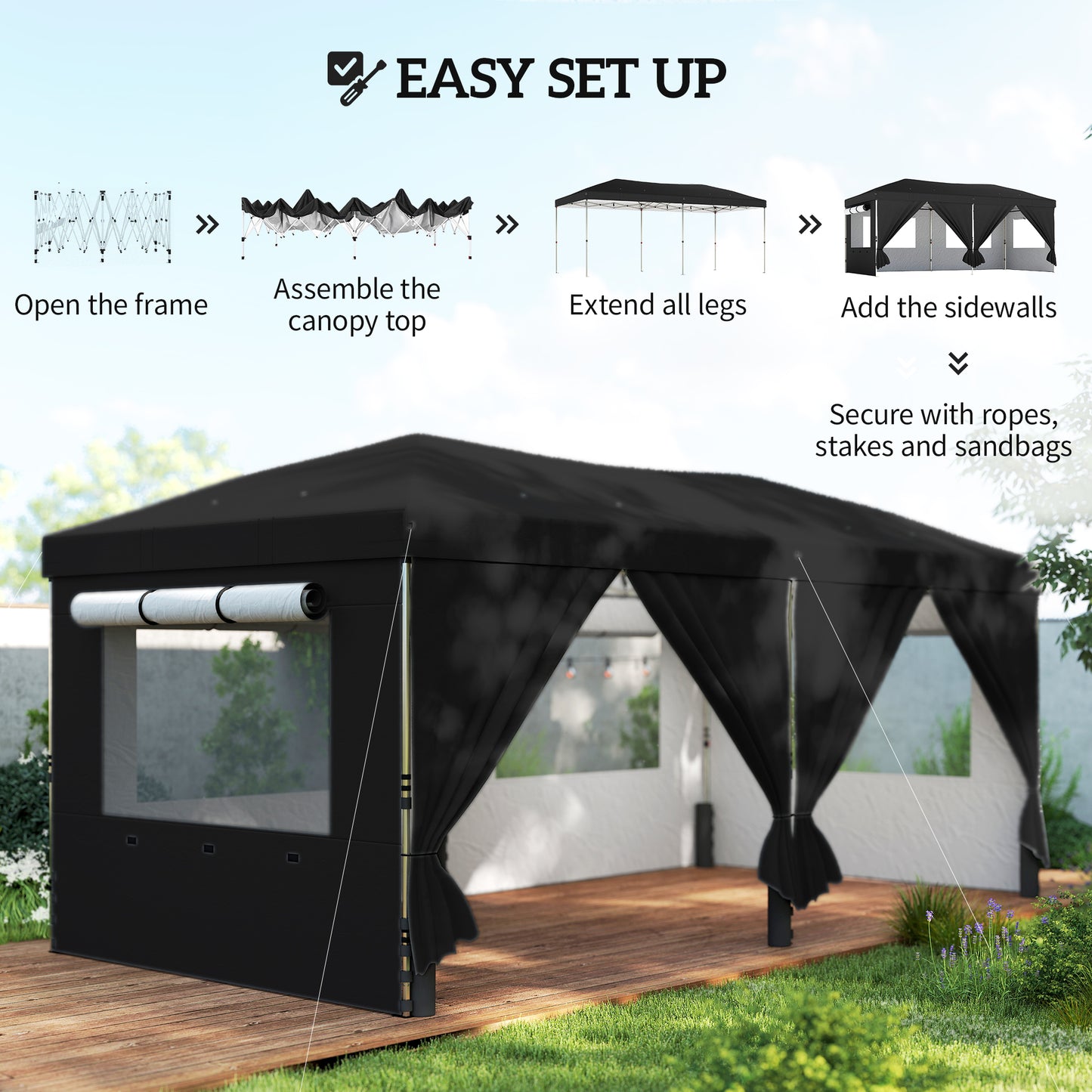 3 x 6 m Pop Up Canopy with UV50+ Protection Garden Gazebo