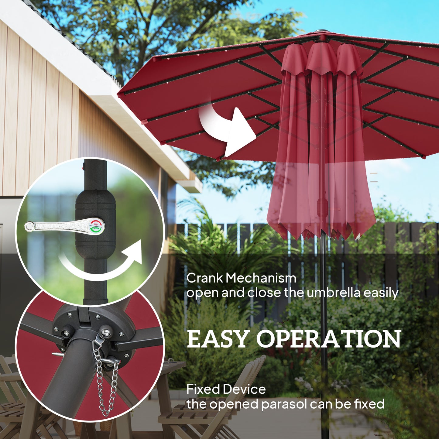 4.4m Double-Sided Sun Umbrella Patio Parasol LED Solar Lights