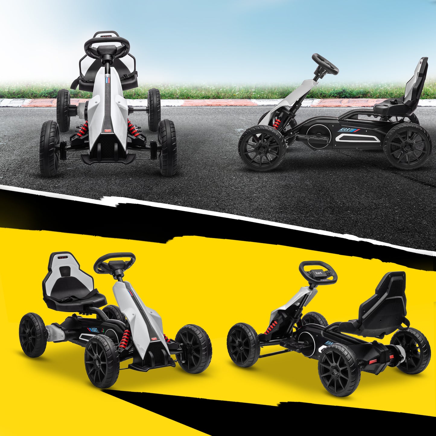 12V Electric Go-Kart for Kids, Ride-On Racing Go-Kart