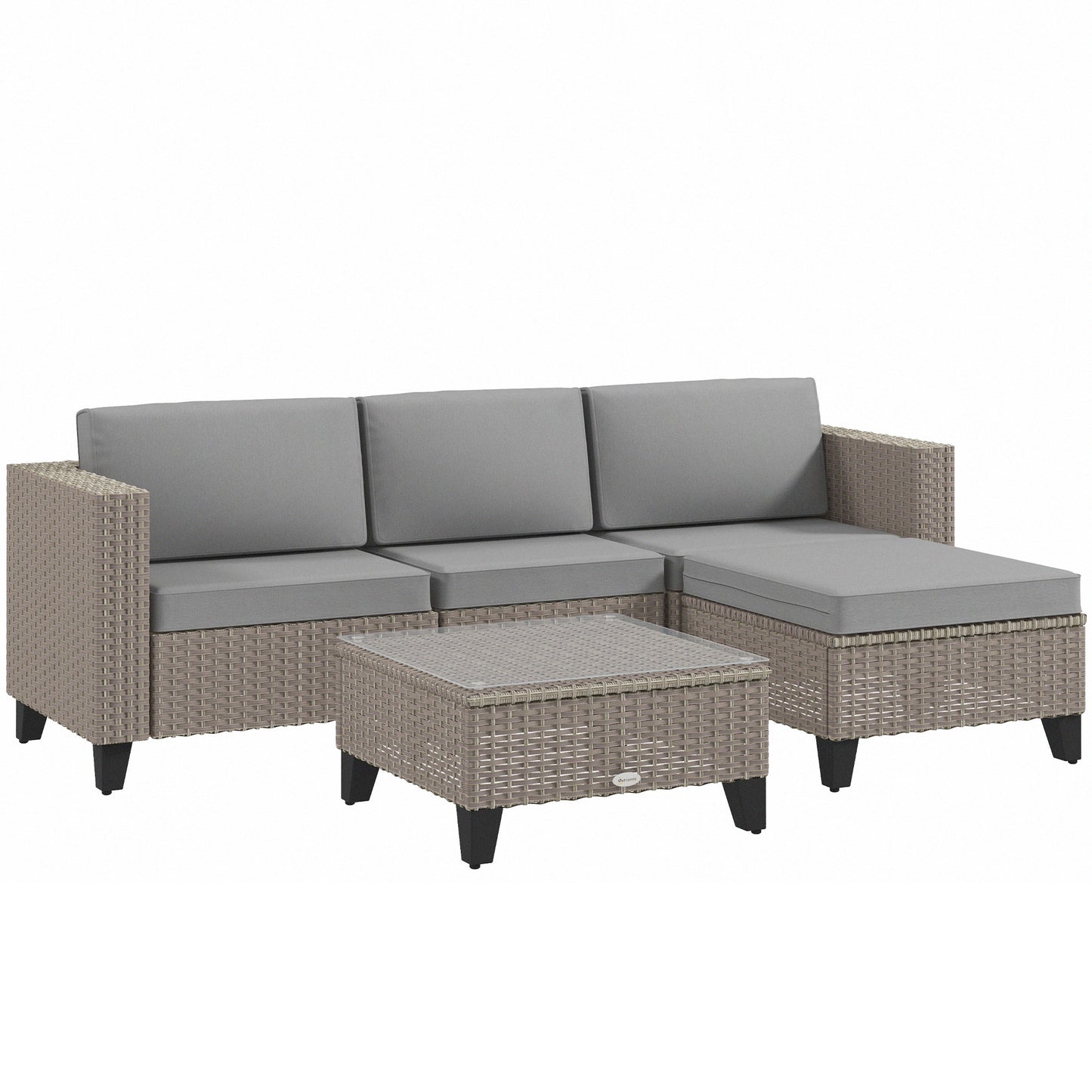 5-Piece Rattan Patio Furniture Set with Corner Sofa, Footstools