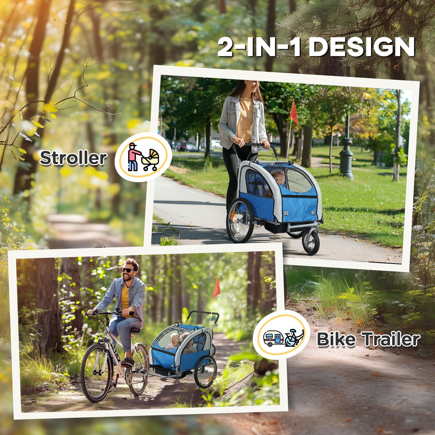 2 Seat Bike Trailer with 5 Point Harness