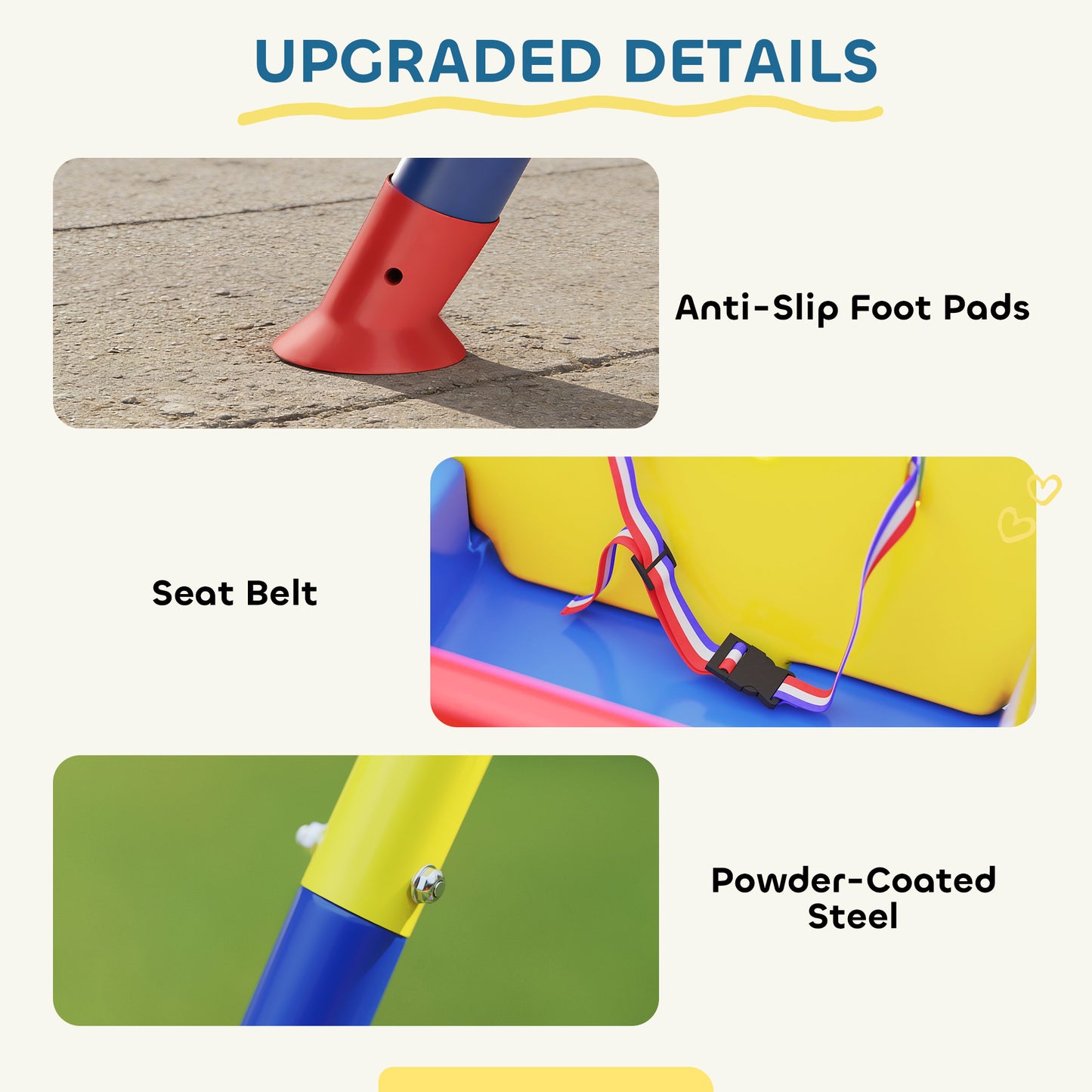 3 in 1 Toddler Swing Set, Folding Child Swing Set with Seat Belt
