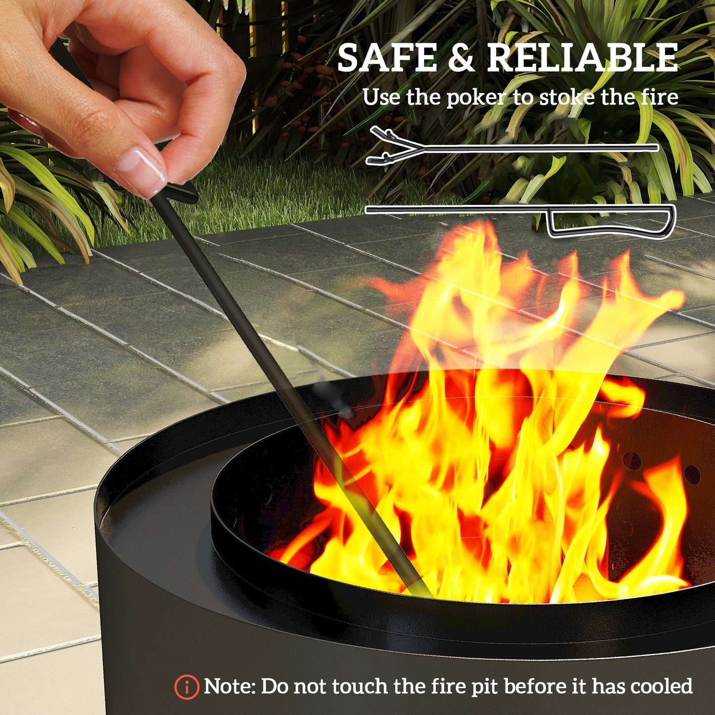 Metal Wood-burning Fire Pit with Fire Poker