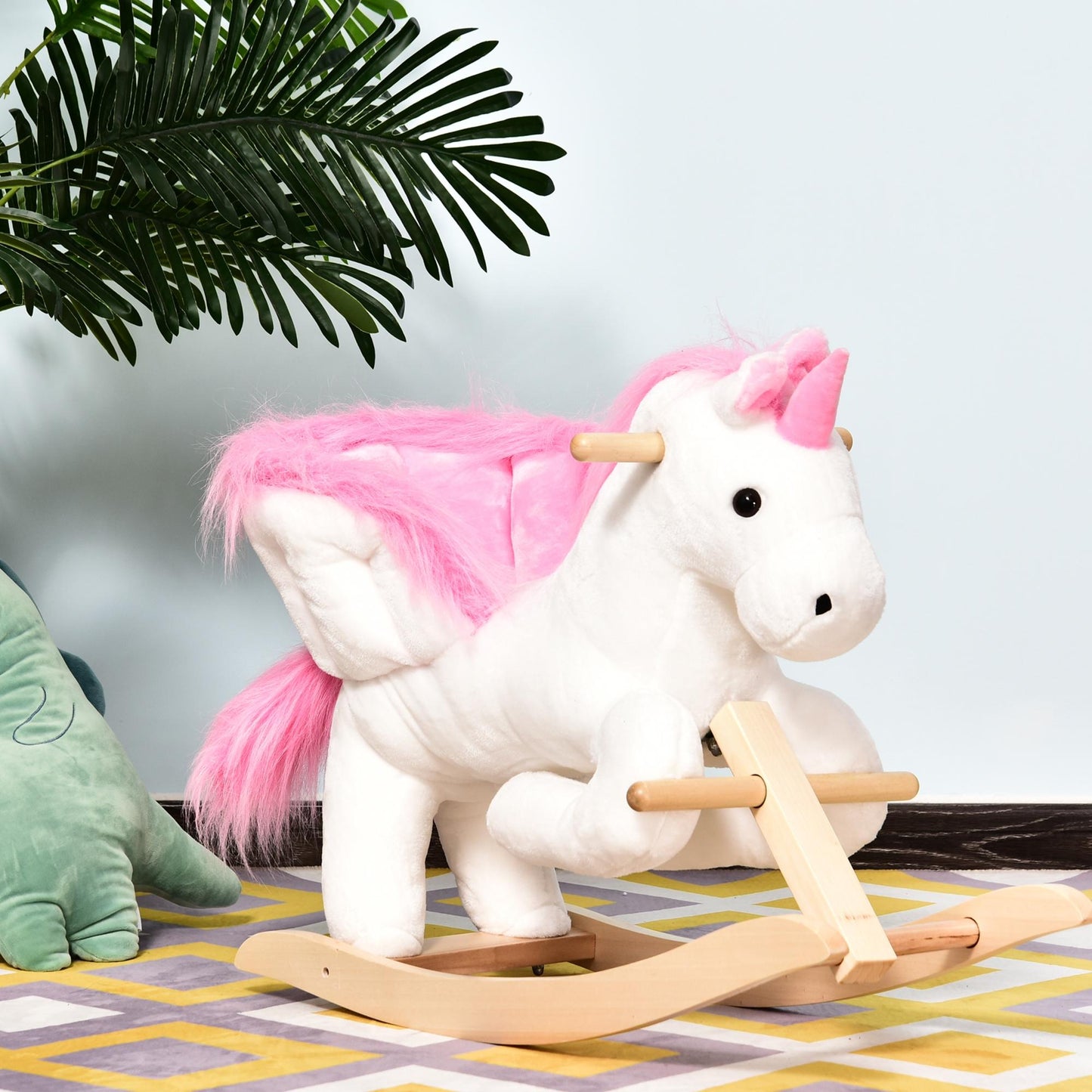 Kids Rocking Horse Toy, Plush Unicorn Rocker Seat with Wood Base
