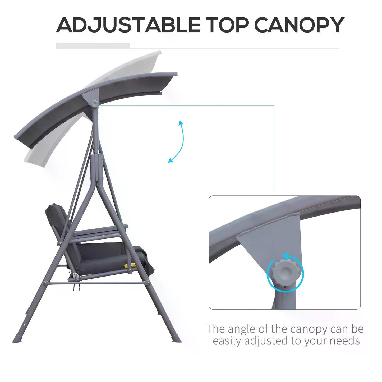 Steel Frame 2-Seater  Swing Chair w/ Table