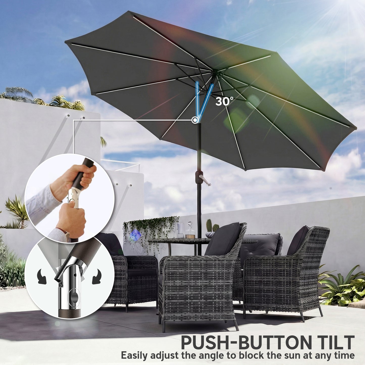 3 m Garden Parasol Umbrella with 112 Solar Powered LED Lights