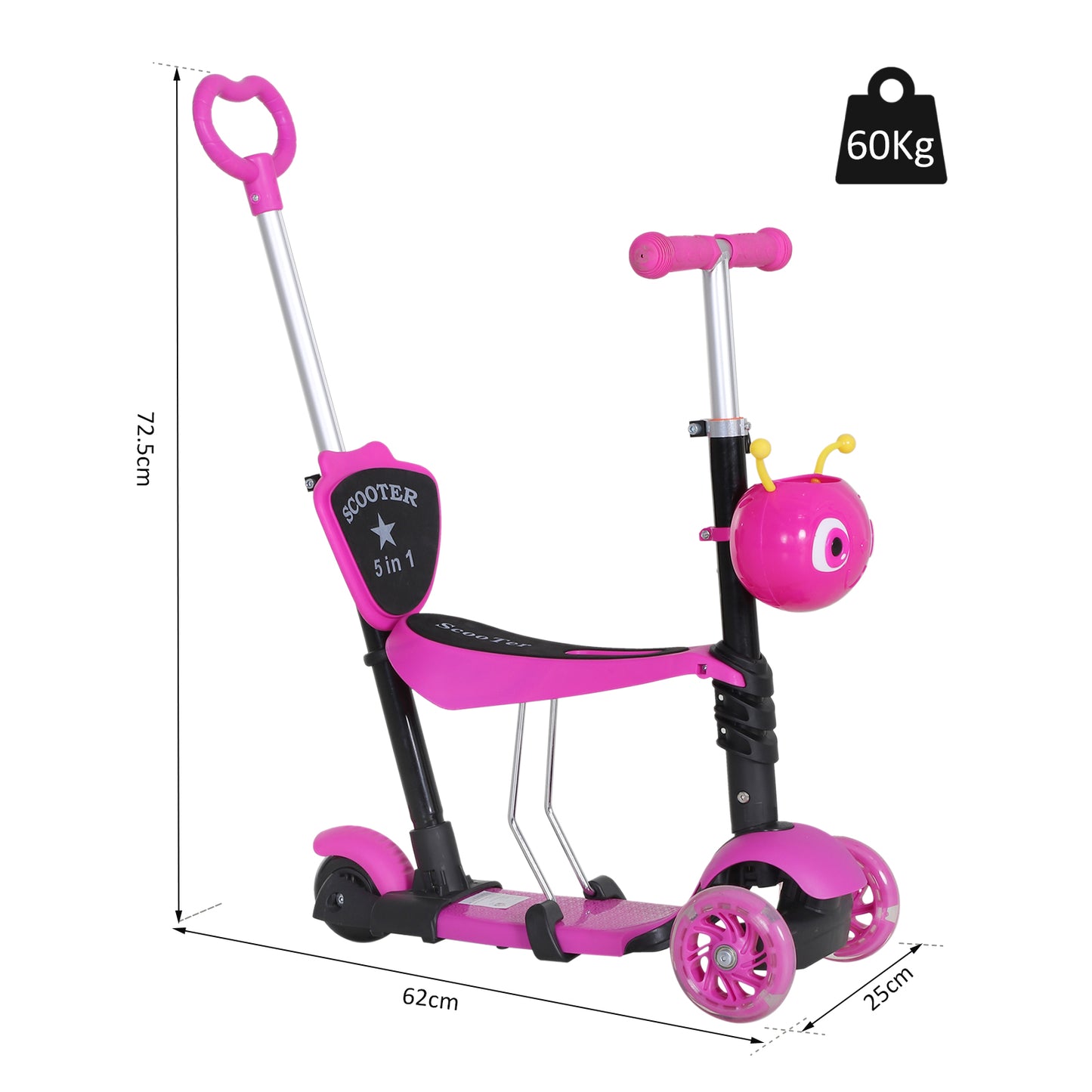 Adjustable Kids Toddler Scooter, with Removable Seat, Back Handle