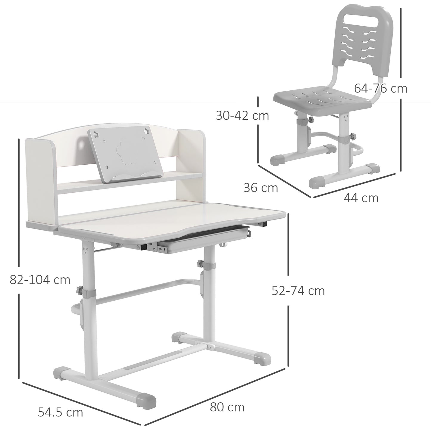 Height Adjustable Kids Study Table and Chair Set, with Drawer