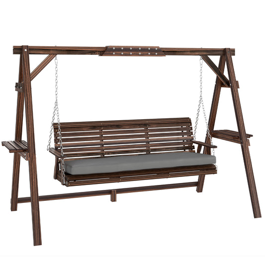 3 Seater Garden Swing Seat, Wooden Swing Chair Bench with Cushion