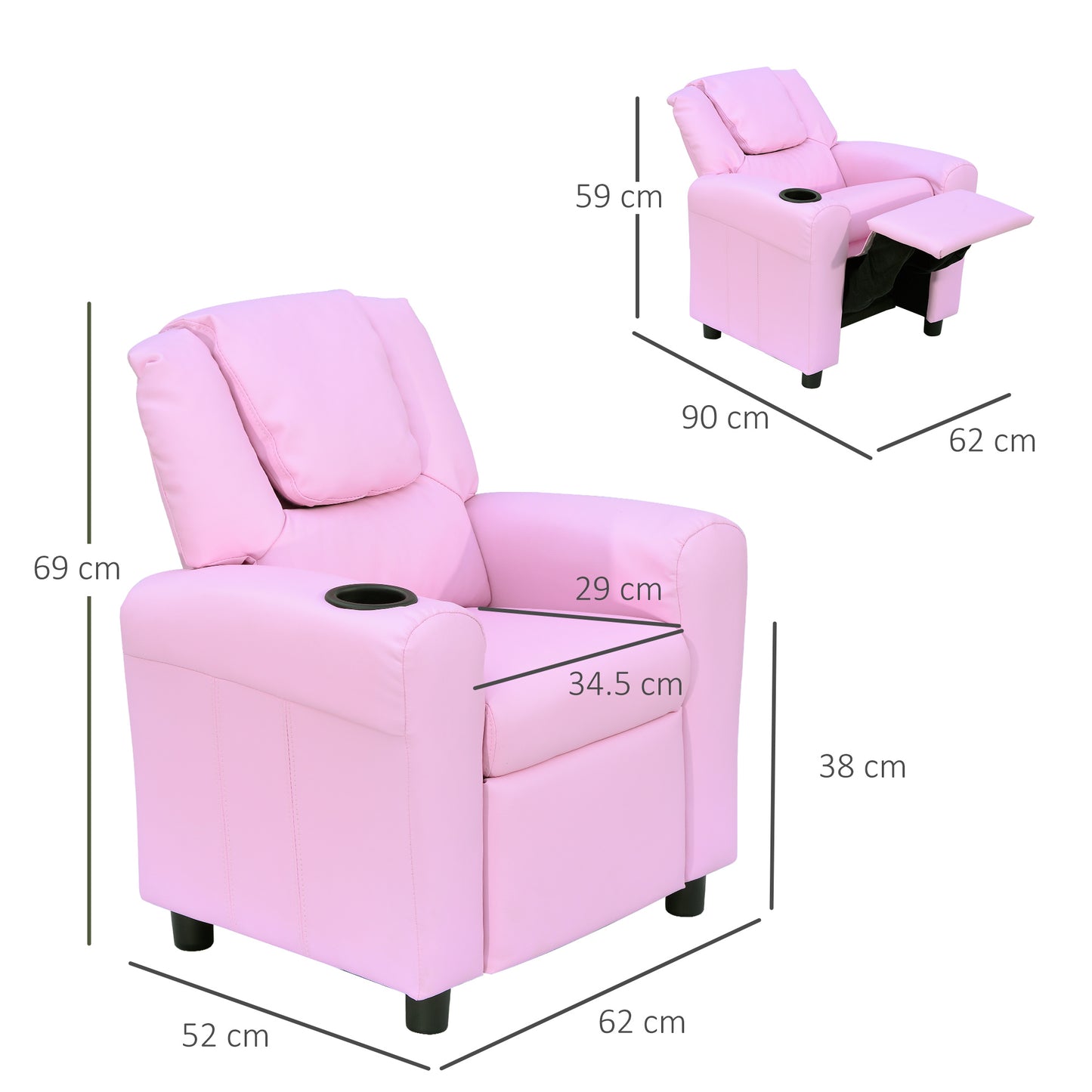 Kids Recliner Chair, PU Leather with Adjustable Backrest, Footrest