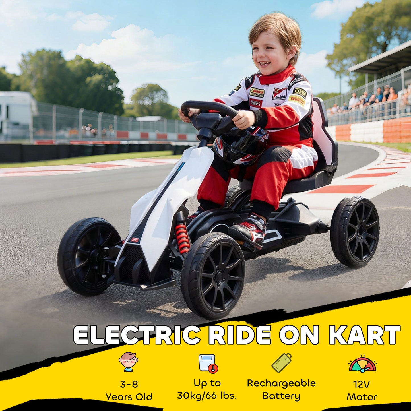 12V Electric Go-Kart for Kids, Ride-On Racing Go-Kart