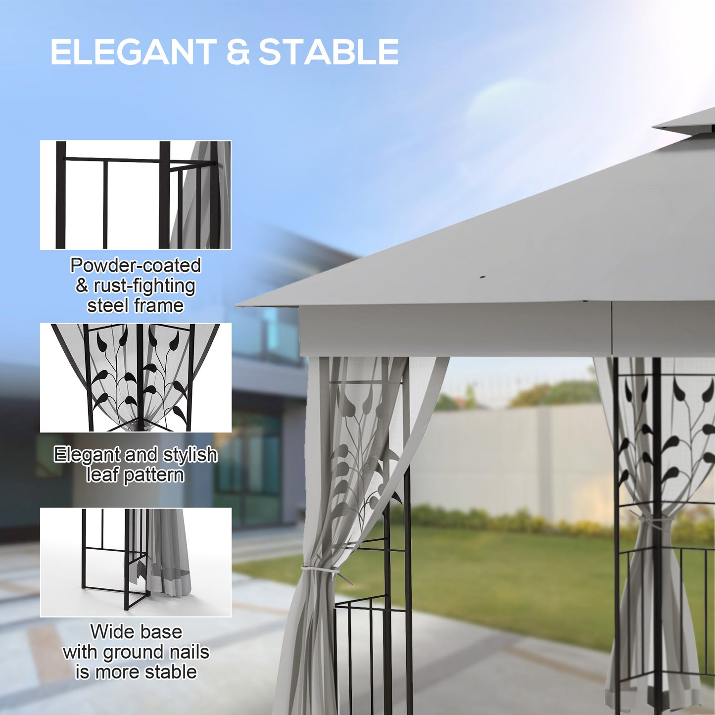 3 x 3m Steel Frame Double Roof Garden Gazebo