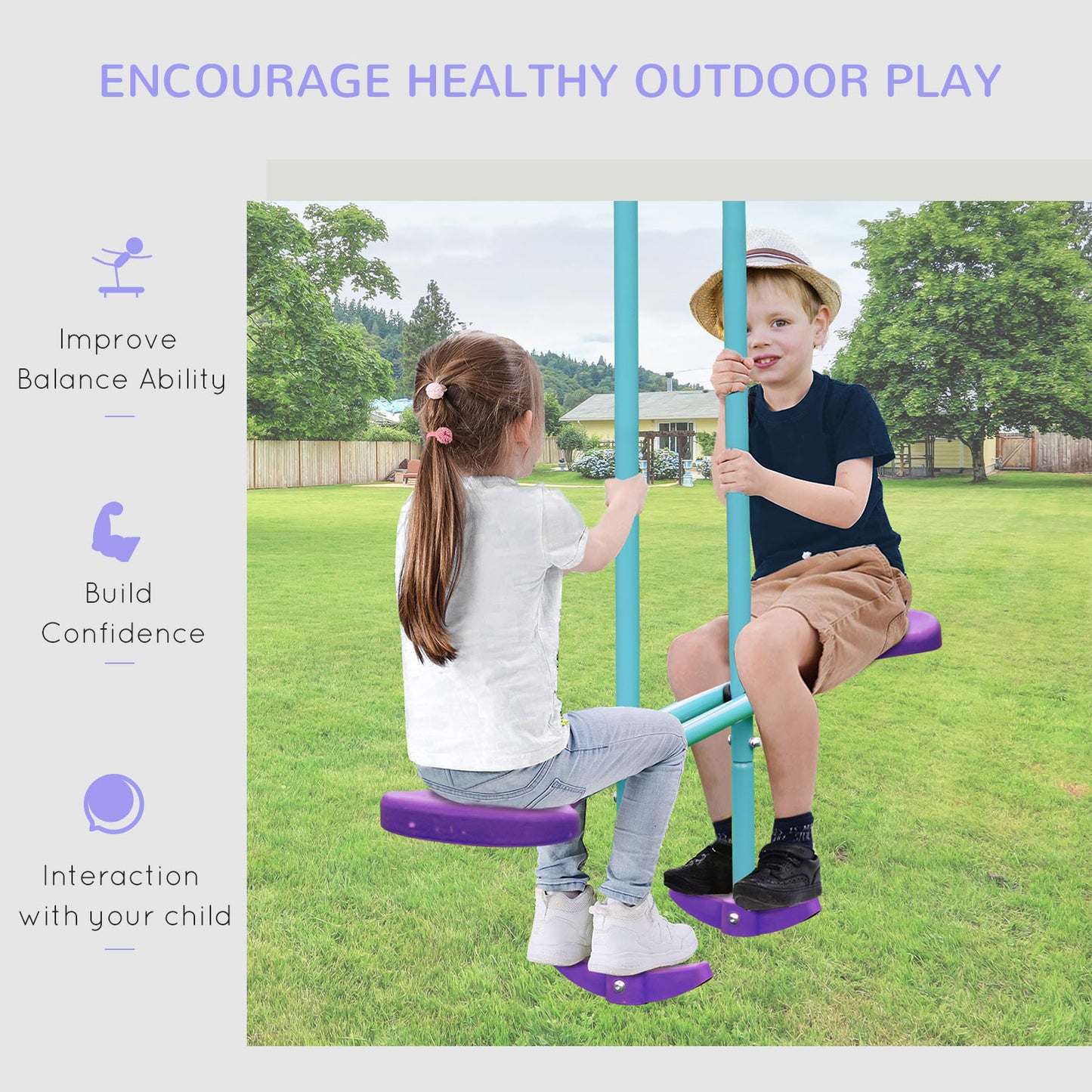Metal Swing Set, with Seesaw, Adjustable Height, for Ages 3+ Years